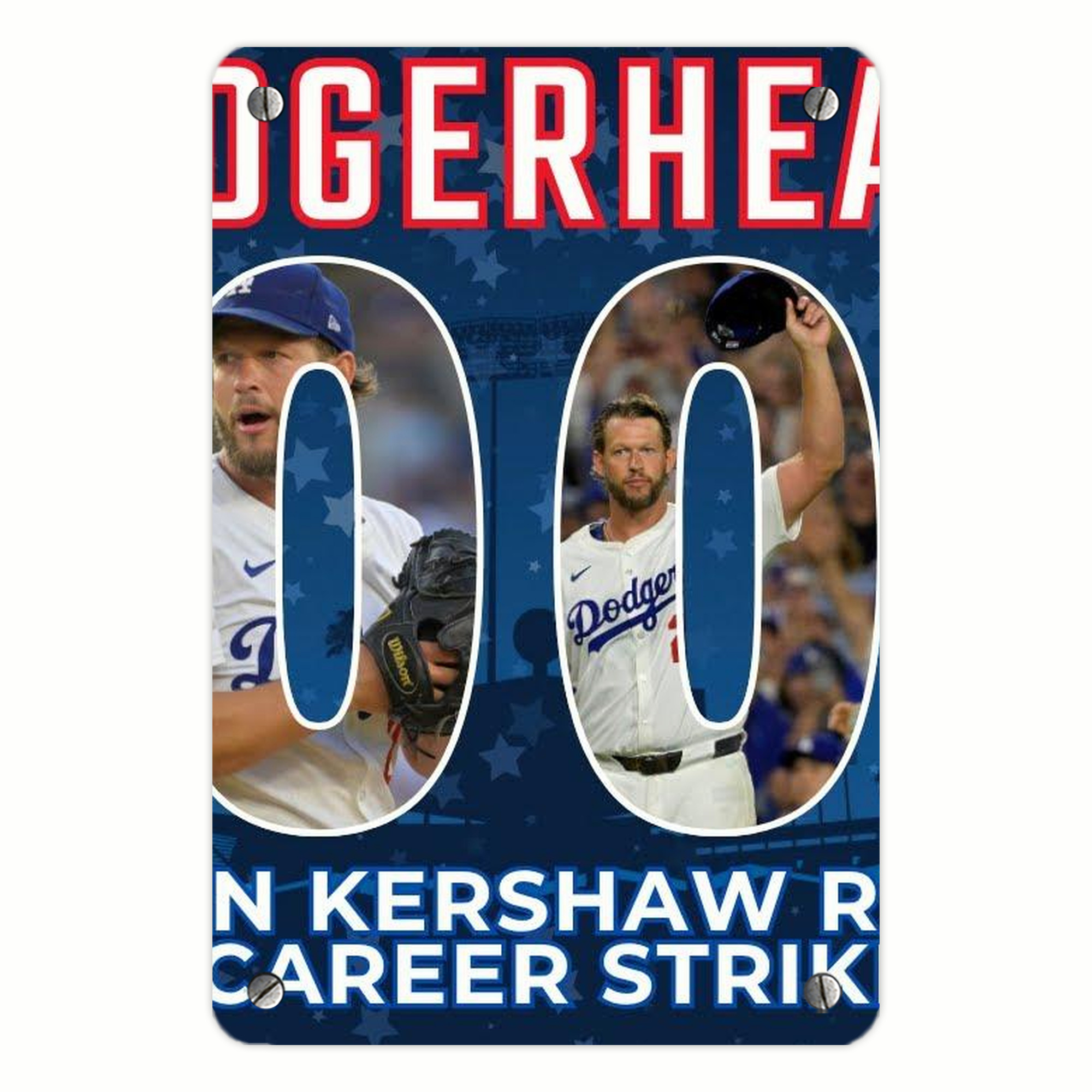 Clayton Kershaw  3K 15 Metal Tin Sign 8x12inch - High-Quality Full-Print Decorative Wall Art, Durable Rust-Resistant Metal Plaque For Living Room, Bedroom, Kitchen, Office, Bar Décor