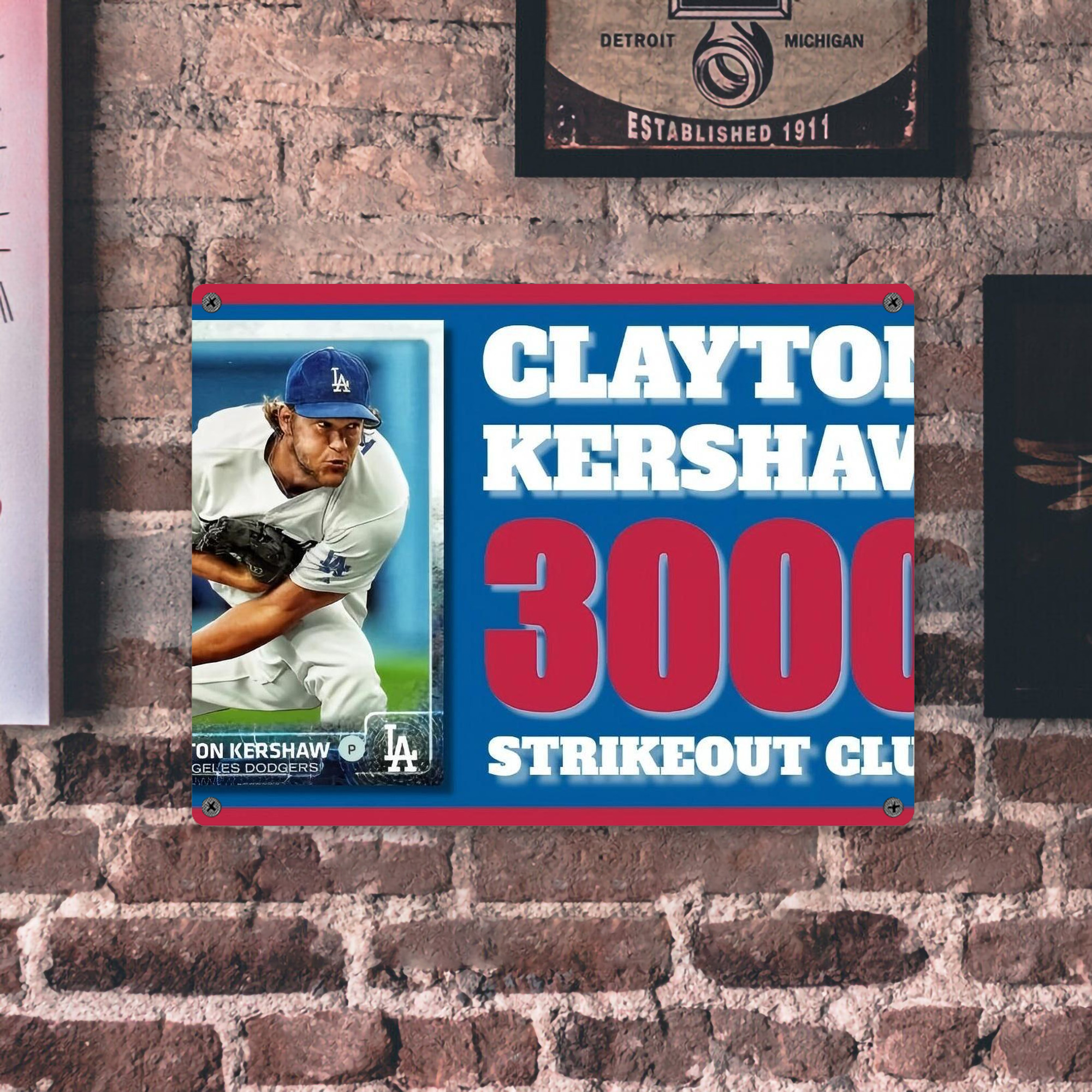 Clayton Kershaw  3K 1 Vintage Metal Tin Sign 16x12 – Full-Print Iron Wall Decor – Durable, Fade-Resistant – Easy To Hang – Ideal For Home, Bar, Kitchen & Office Decor