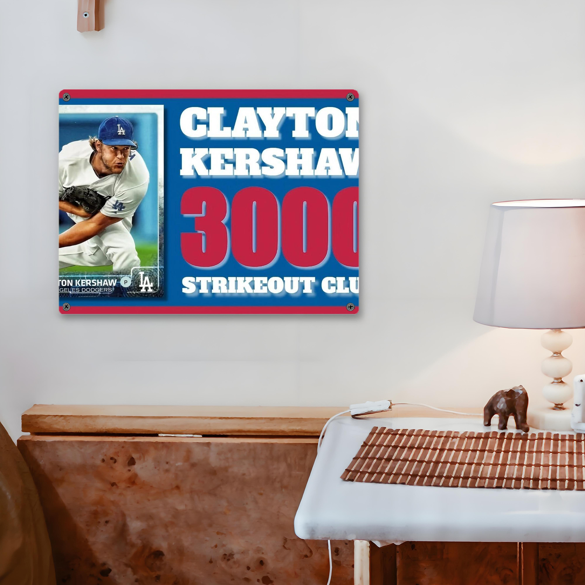 Clayton Kershaw  3K 1 Vintage Metal Tin Sign 16x12 – Full-Print Iron Wall Decor – Durable, Fade-Resistant – Easy To Hang – Ideal For Home, Bar, Kitchen & Office Decor