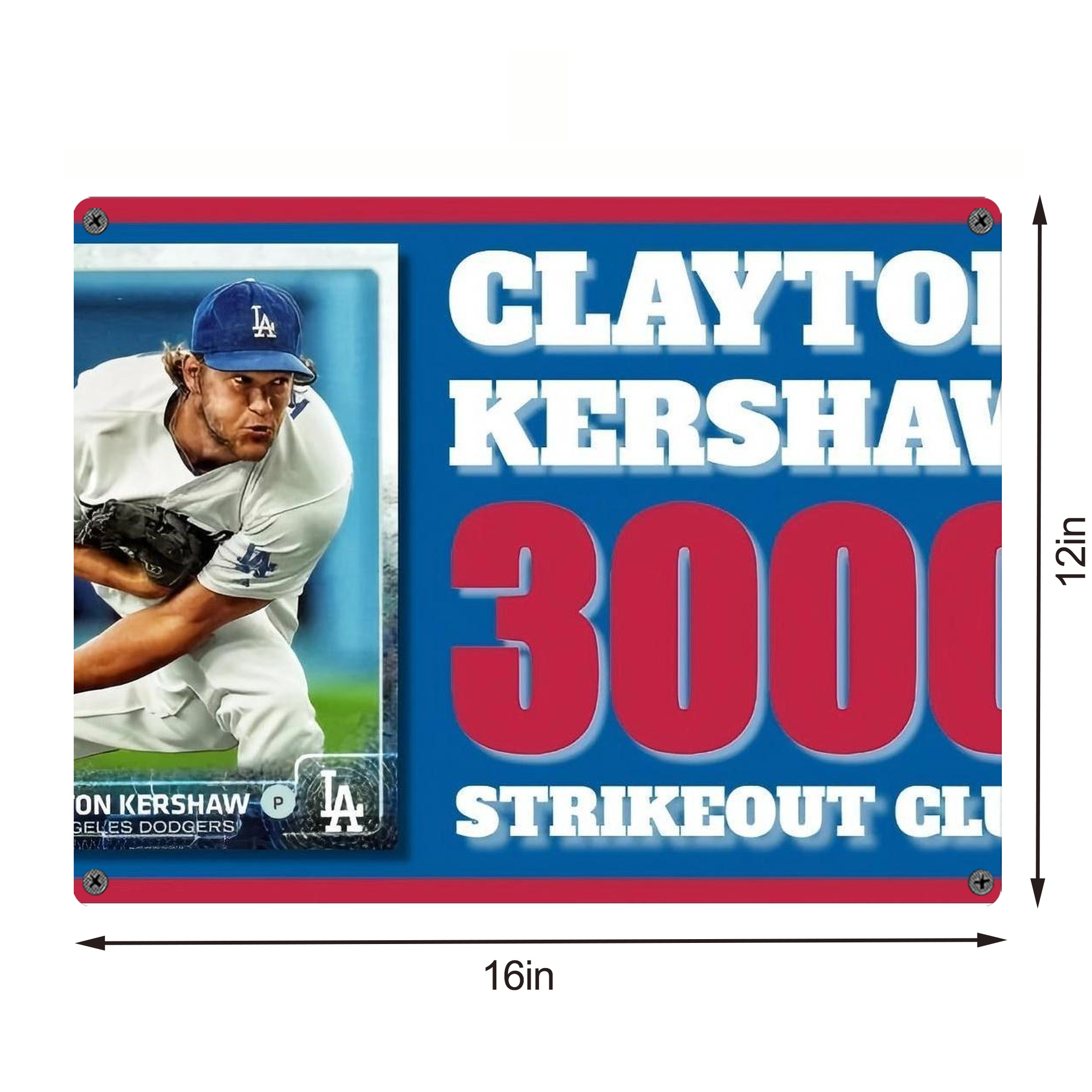 Clayton Kershaw  3K 1 Vintage Metal Tin Sign 16x12 – Full-Print Iron Wall Decor – Durable, Fade-Resistant – Easy To Hang – Ideal For Home, Bar, Kitchen & Office Decor