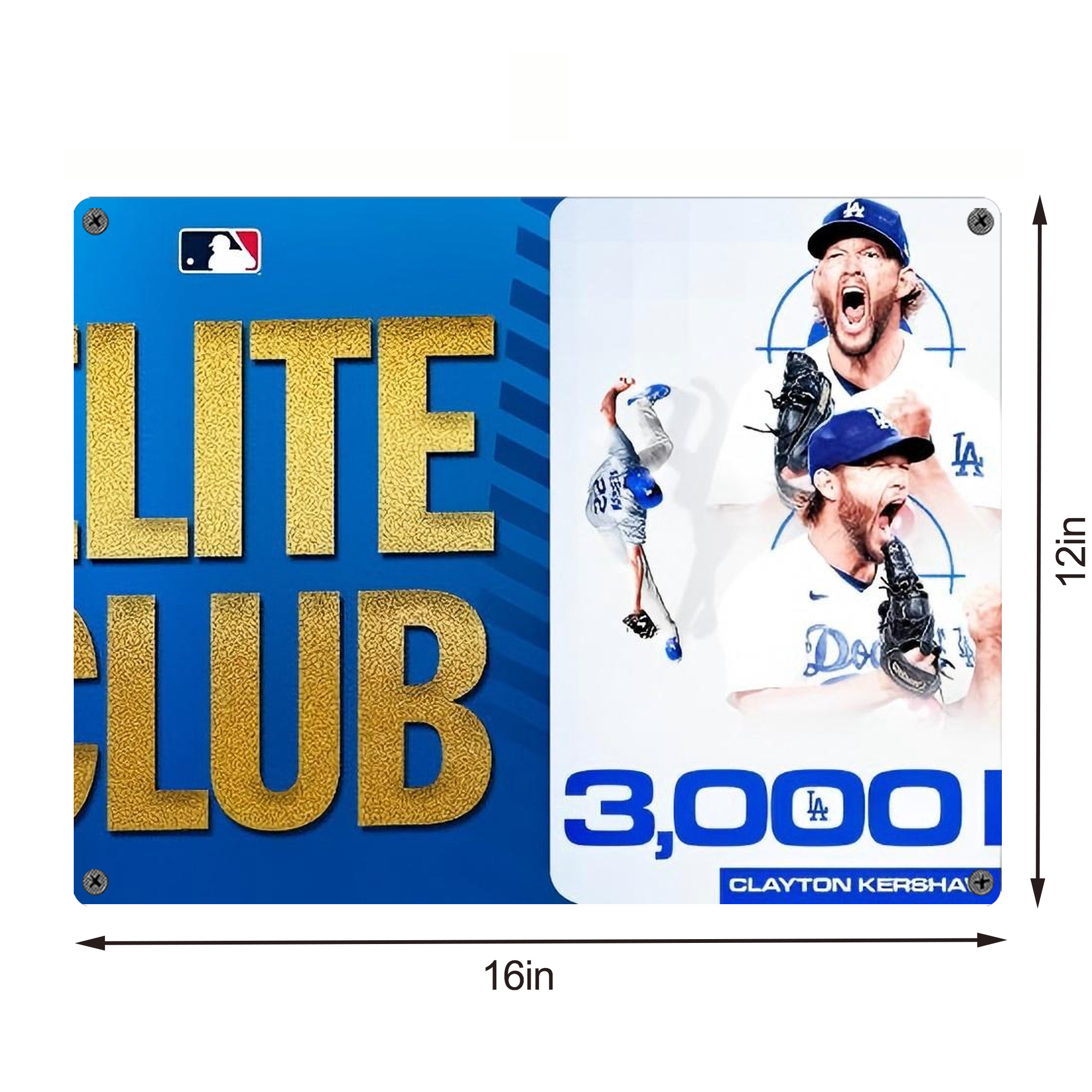 Clayton Kershaw  3K 5 Vintage Metal Tin Sign 16x12 – Full-Print Iron Wall Decor – Durable, Fade-Resistant – Easy To Hang – Ideal For Home, Bar, Kitchen & Office Decor