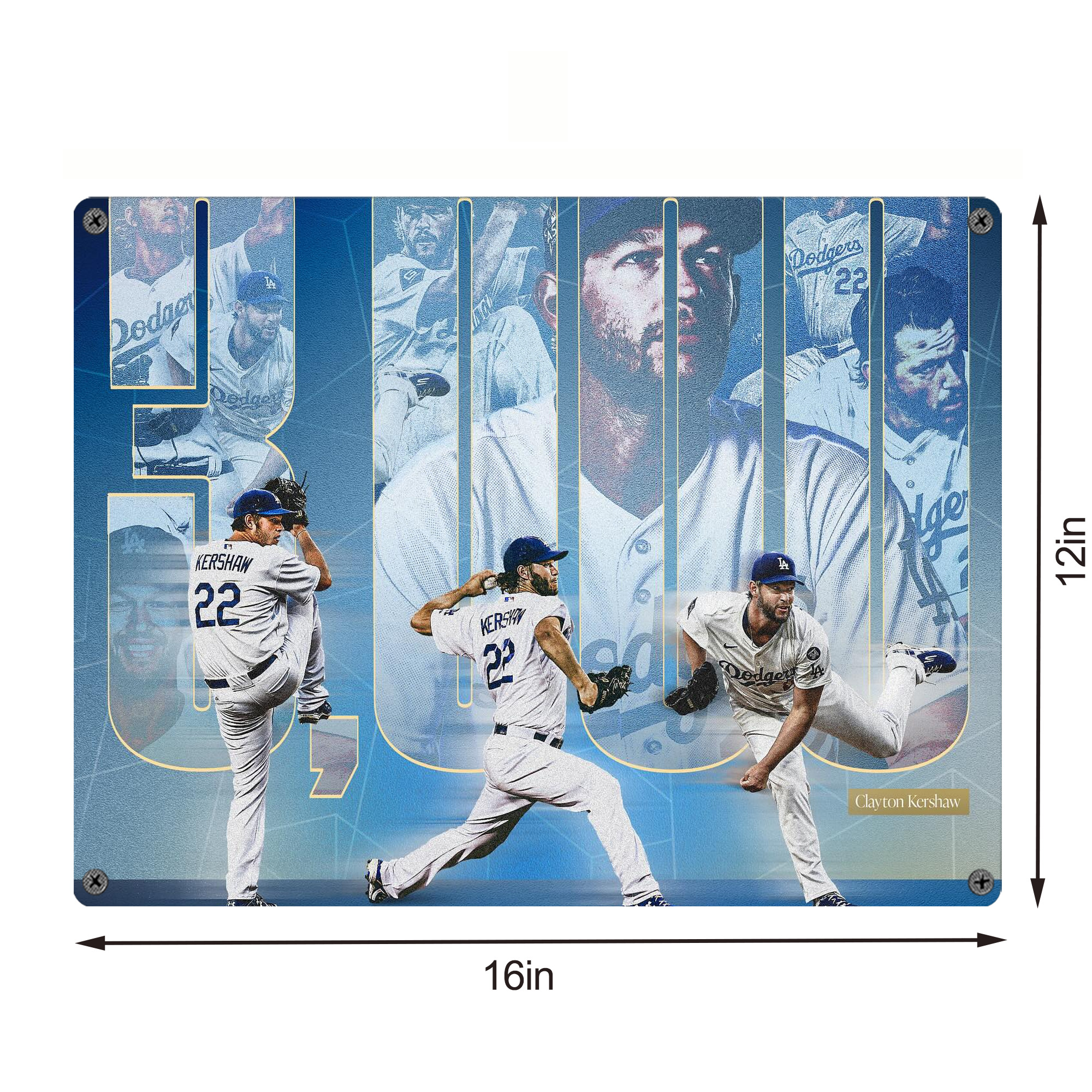 Clayton Kershaw  3K 6 Vintage Metal Tin Sign 16x12 – Full-Print Iron Wall Decor – Durable, Fade-Resistant – Easy To Hang – Ideal For Home, Bar, Kitchen & Office Decor