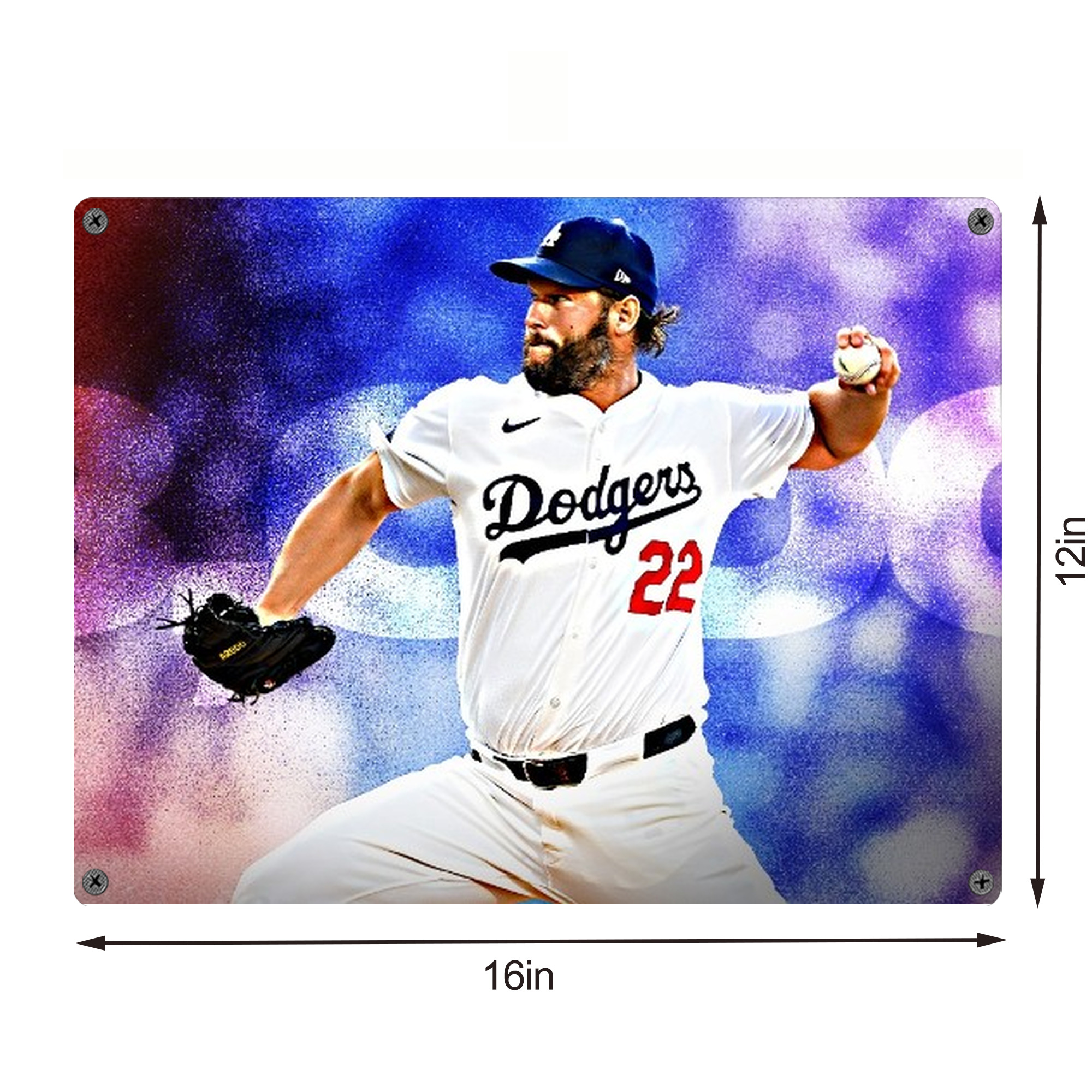 Clayton Kershaw  3K 14 Vintage Metal Tin Sign 16x12 – Full-Print Iron Wall Decor – Durable, Fade-Resistant – Easy To Hang – Ideal For Home, Bar, Kitchen & Office Decor
