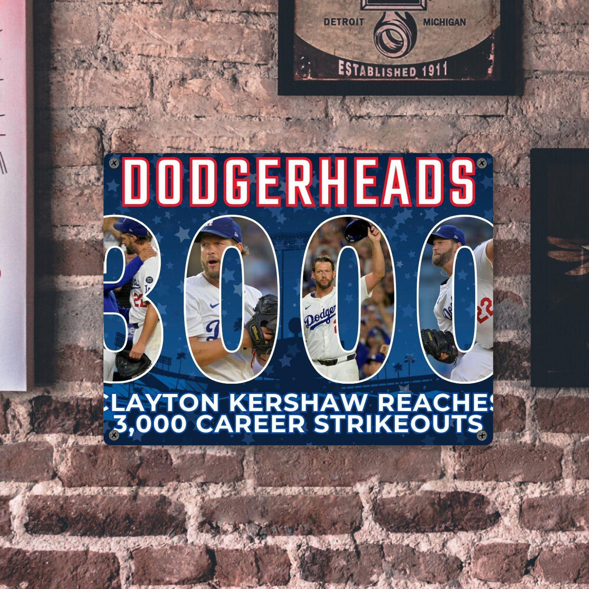 Clayton Kershaw  3K 15 Vintage Metal Tin Sign 16x12 – Full-Print Iron Wall Decor – Durable, Fade-Resistant – Easy To Hang – Ideal For Home, Bar, Kitchen & Office Decor