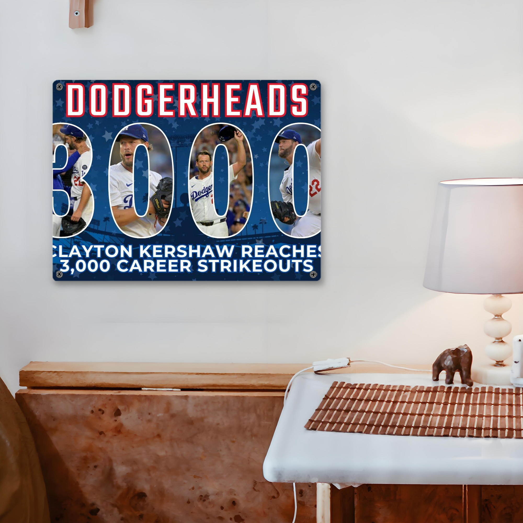 Clayton Kershaw  3K 15 Vintage Metal Tin Sign 16x12 – Full-Print Iron Wall Decor – Durable, Fade-Resistant – Easy To Hang – Ideal For Home, Bar, Kitchen & Office Decor