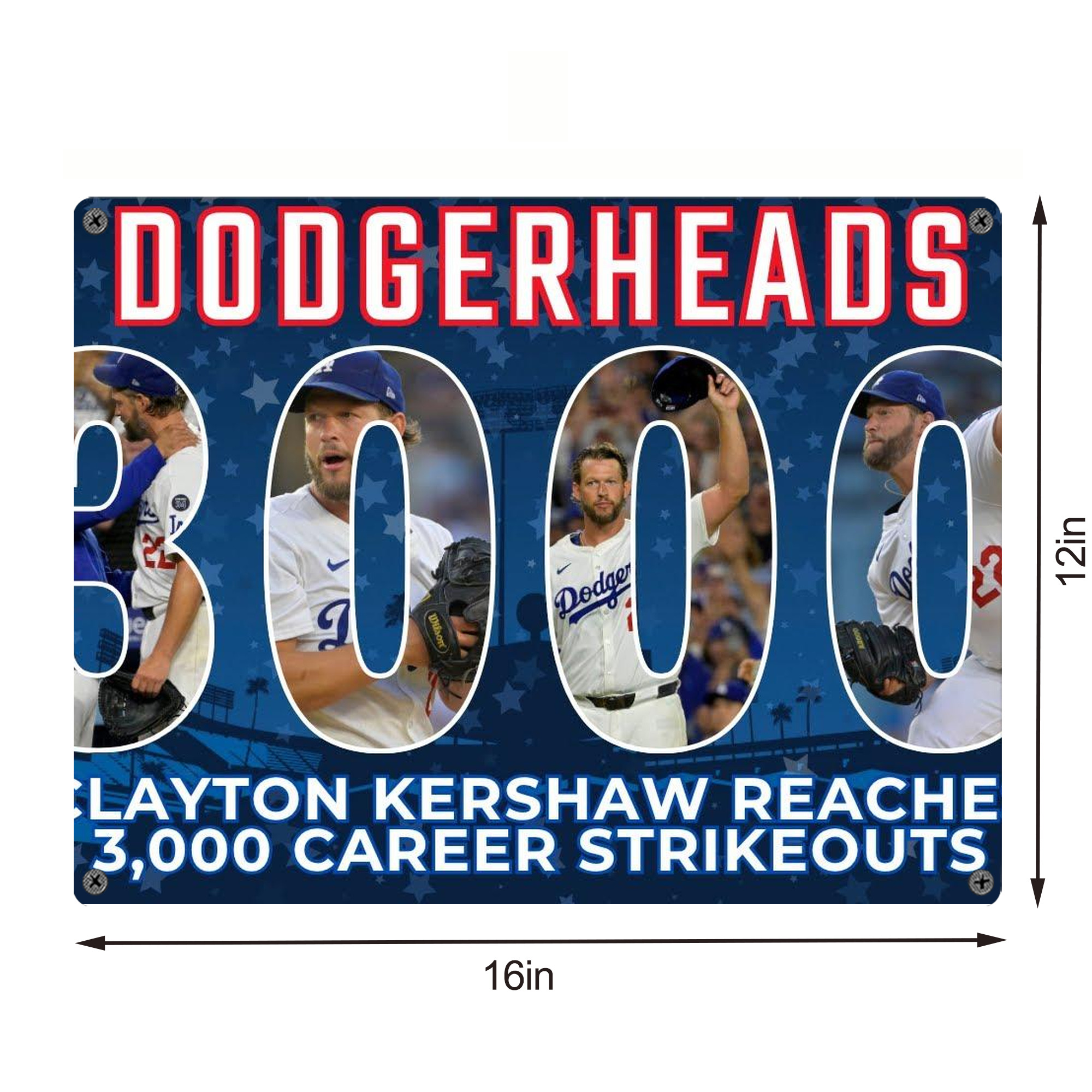 Clayton Kershaw  3K 15 Vintage Metal Tin Sign 16x12 – Full-Print Iron Wall Decor – Durable, Fade-Resistant – Easy To Hang – Ideal For Home, Bar, Kitchen & Office Decor