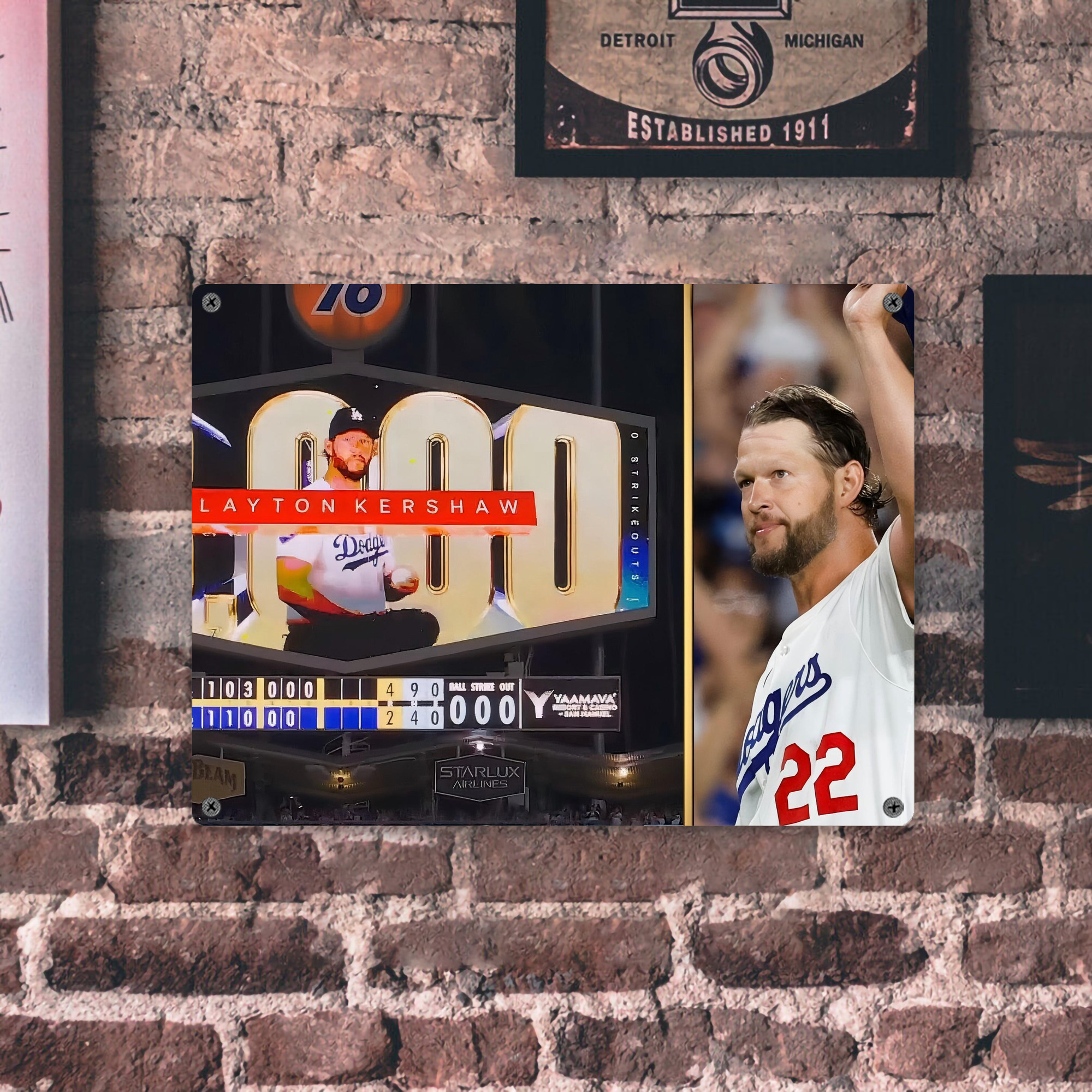 Clayton Kershaw  3K 16 Vintage Metal Tin Sign 16x12 – Full-Print Iron Wall Decor – Durable, Fade-Resistant – Easy To Hang – Ideal For Home, Bar, Kitchen & Office Decor