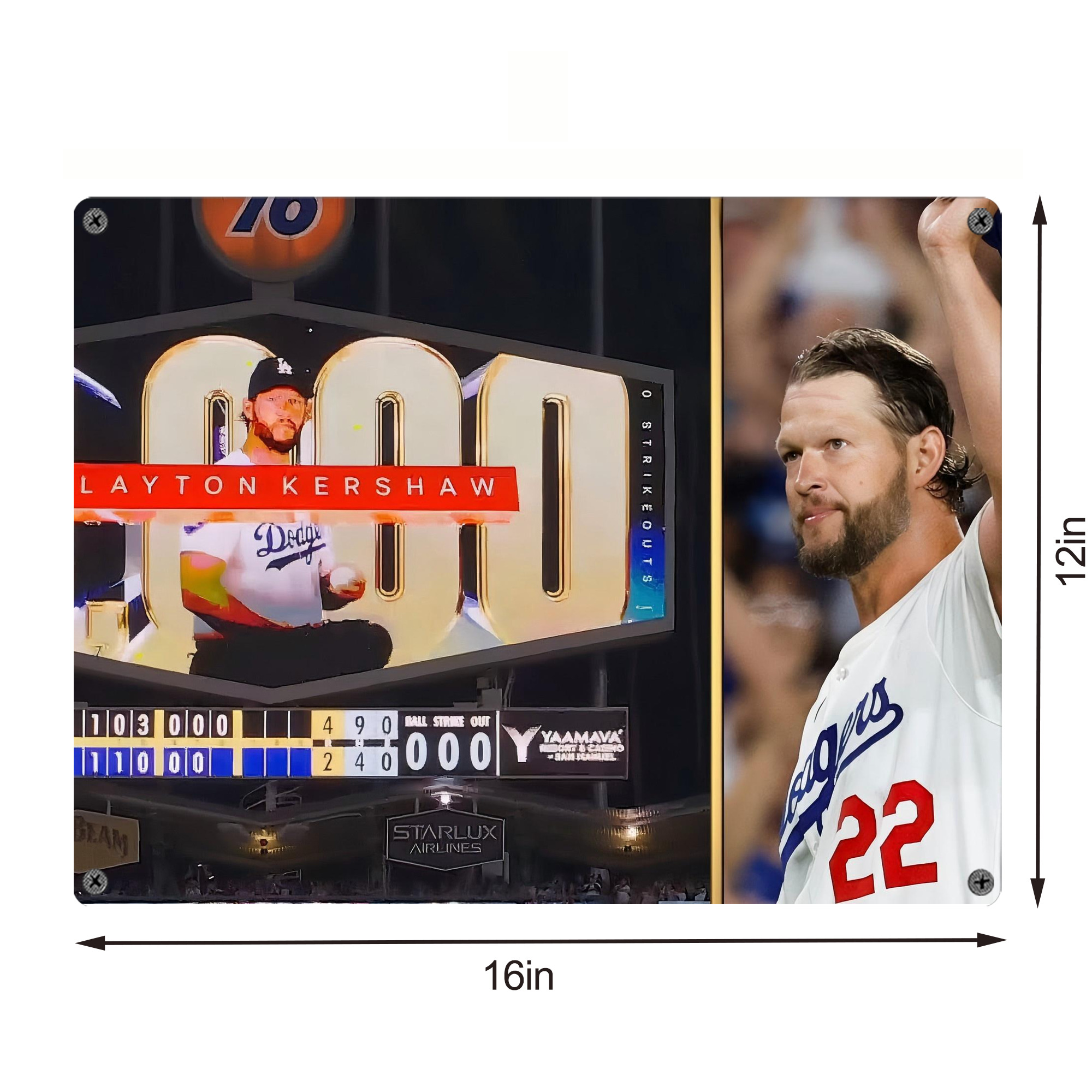 Clayton Kershaw  3K 16 Vintage Metal Tin Sign 16x12 – Full-Print Iron Wall Decor – Durable, Fade-Resistant – Easy To Hang – Ideal For Home, Bar, Kitchen & Office Decor