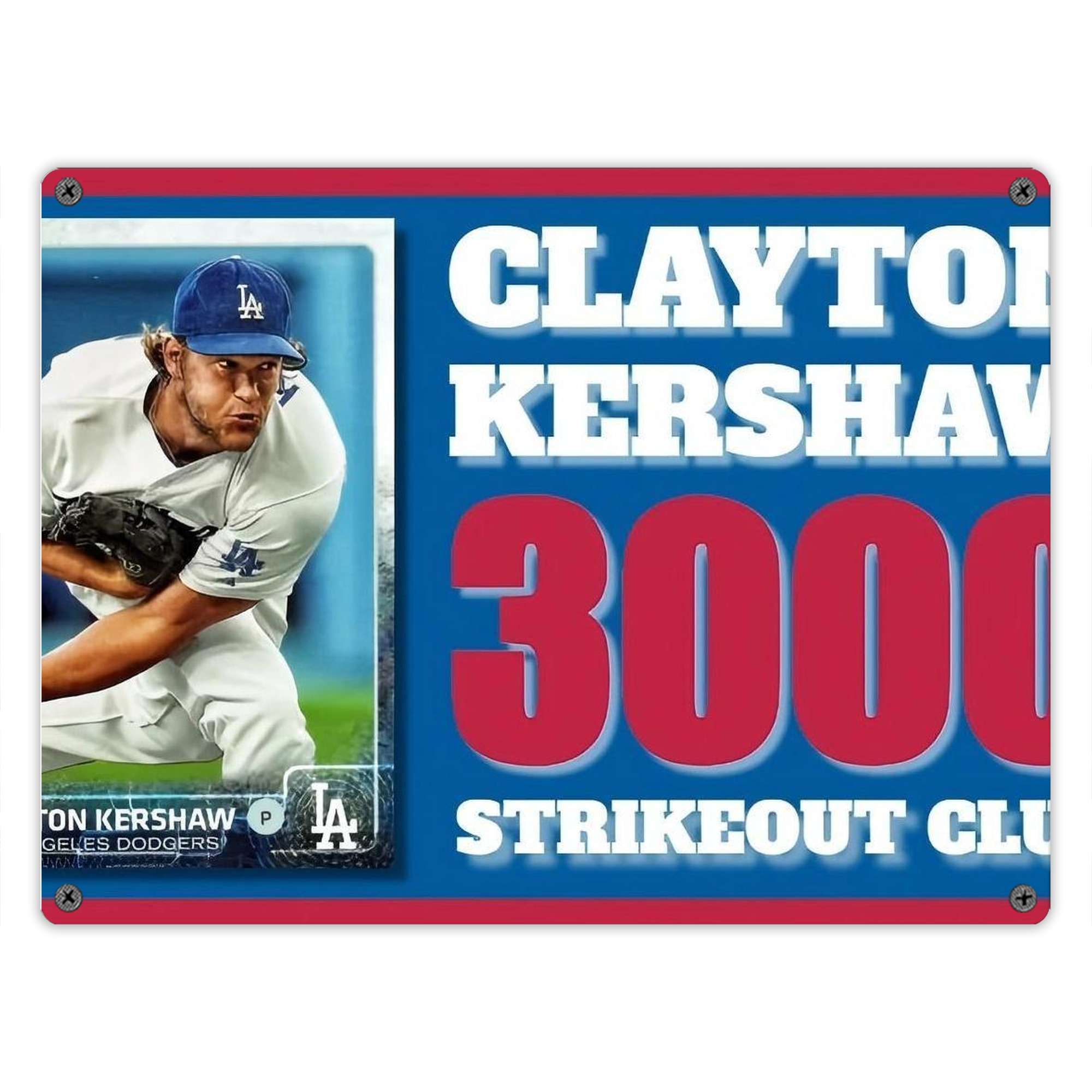 Clayton Kershaw  3K 1 Vintage Metal Tin Sign 16x12 – Full-Print Iron Wall Decor – Durable, Fade-Resistant – Easy To Hang – Ideal For Home, Bar, Kitchen & Office Decor