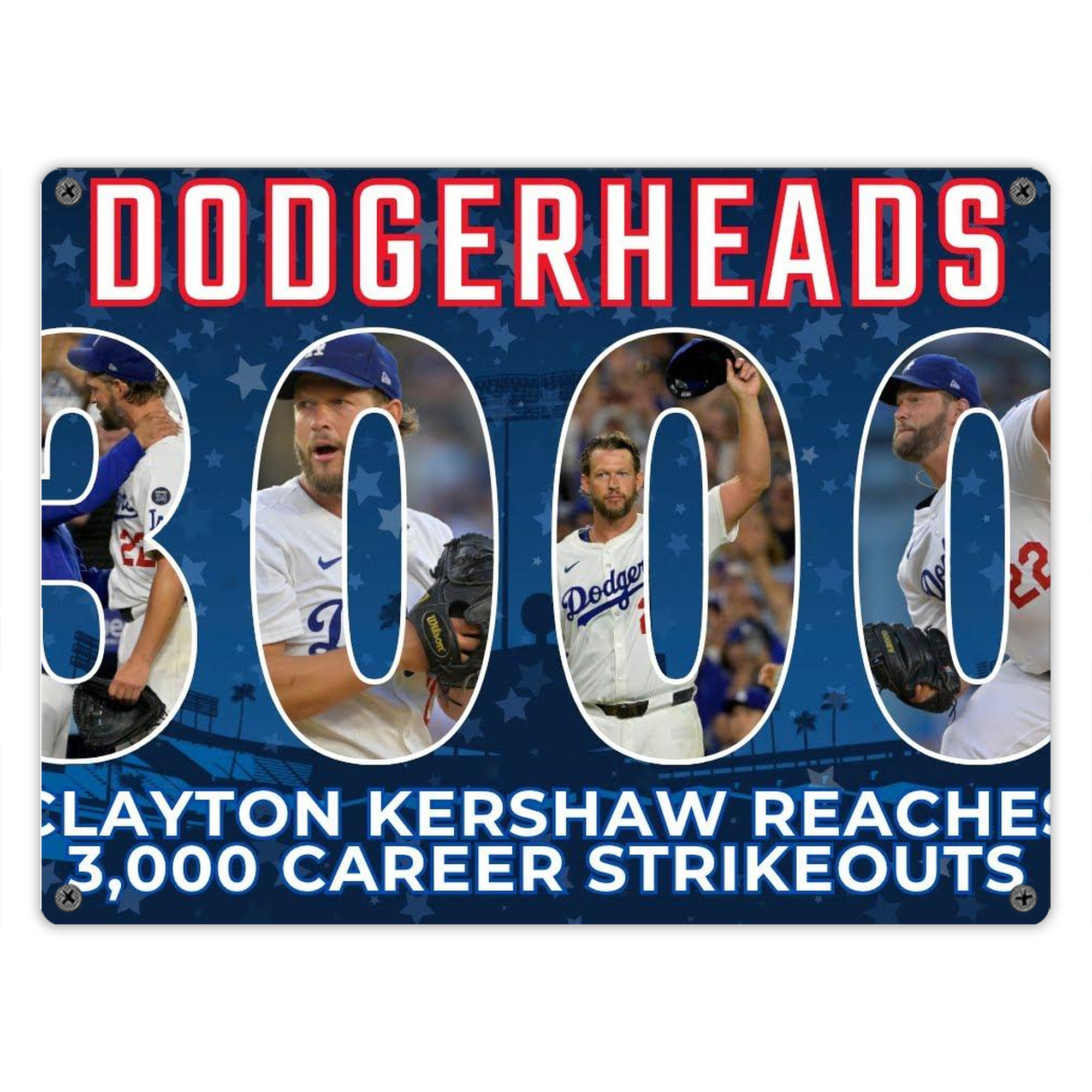 Clayton Kershaw  3K 15 Vintage Metal Tin Sign 16x12 – Full-Print Iron Wall Decor – Durable, Fade-Resistant – Easy To Hang – Ideal For Home, Bar, Kitchen & Office Decor