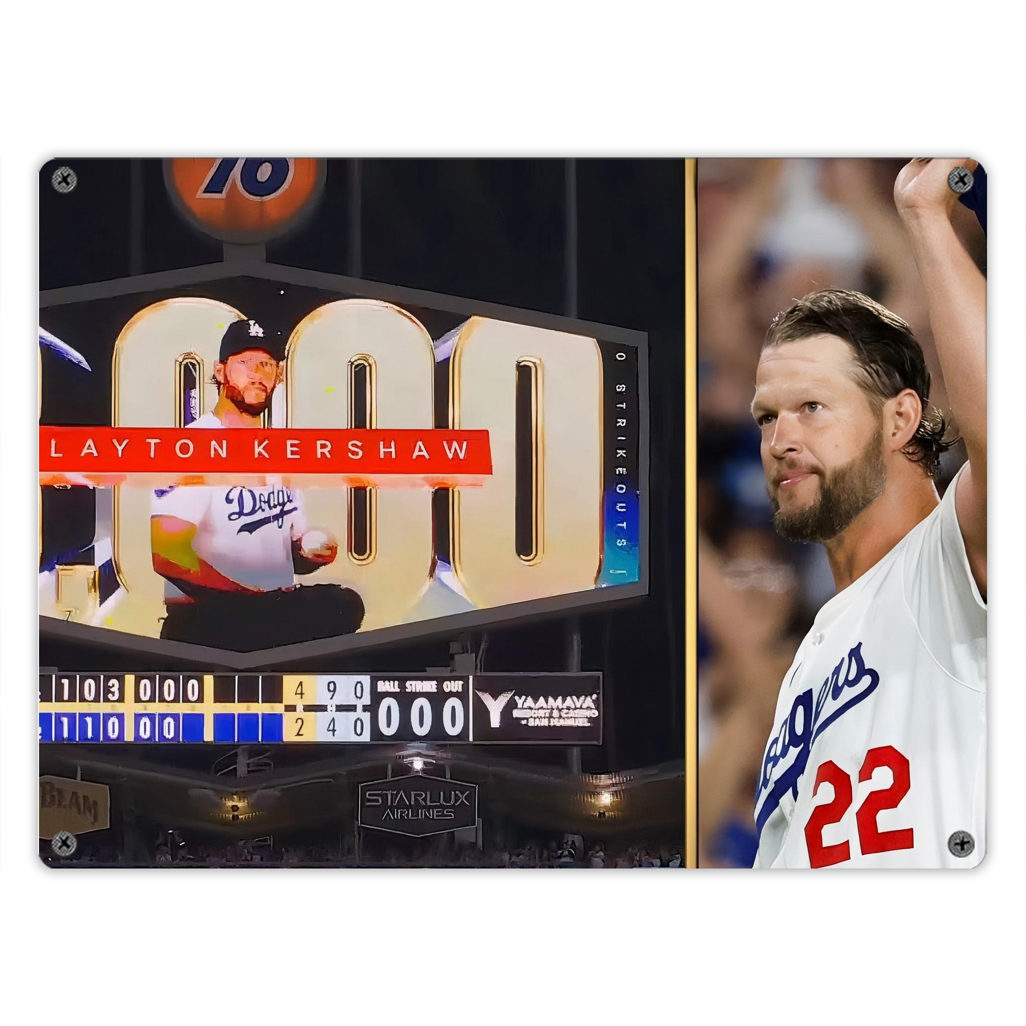 Clayton Kershaw  3K 16 Vintage Metal Tin Sign 16x12 – Full-Print Iron Wall Decor – Durable, Fade-Resistant – Easy To Hang – Ideal For Home, Bar, Kitchen & Office Decor
