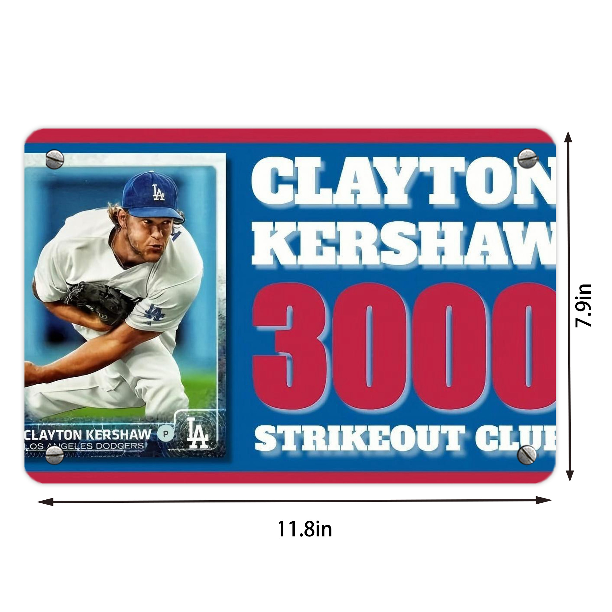 Clayton Kershaw  3K 1 Metal Tin Sign 12x8inch - Premium Full-Print Decorative Wall Art, Durable Rust-Resistant Metal Plaque For Living Room, Bedroom, Kitchen, Office, Bar Décor
