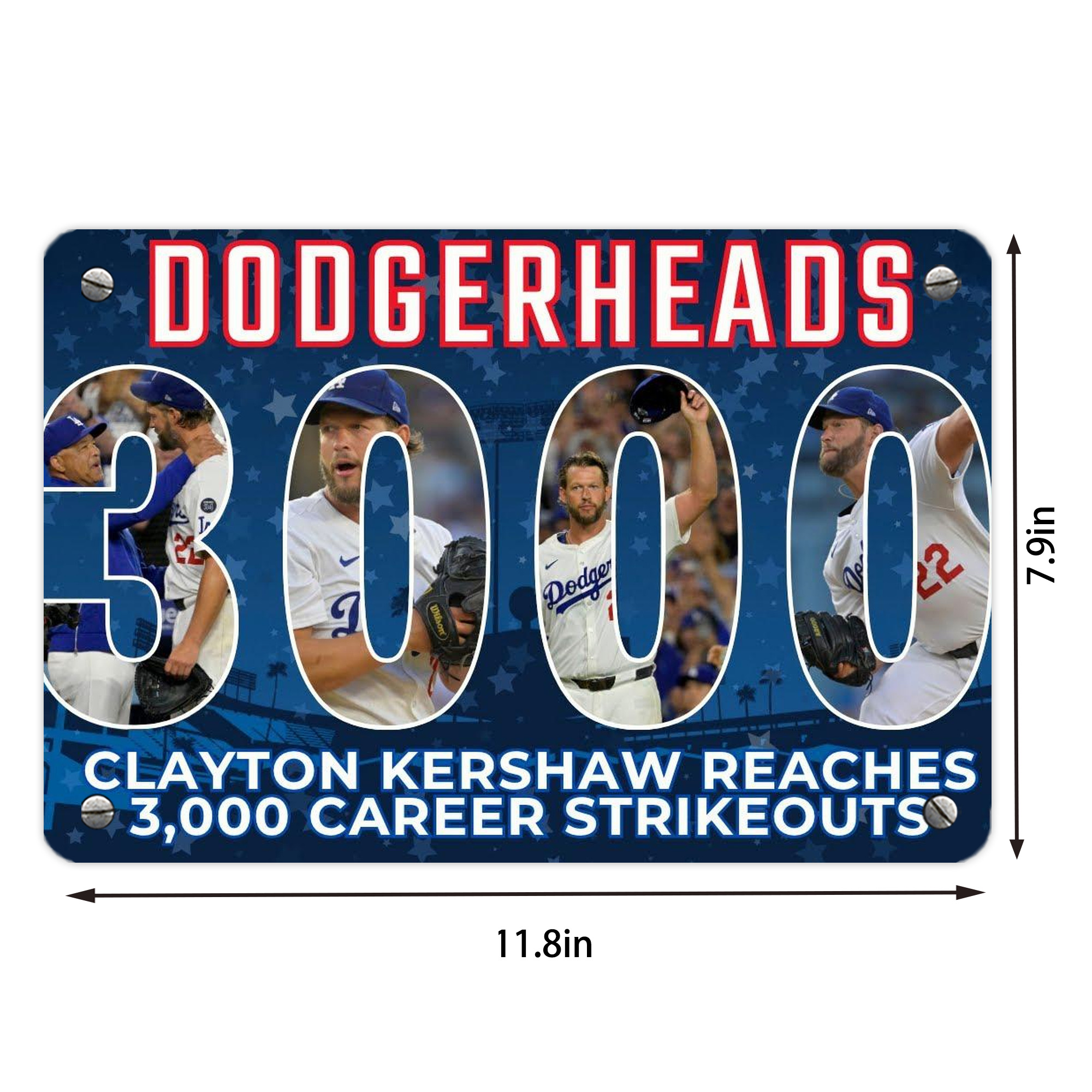 Clayton Kershaw  3K 15 Metal Tin Sign 12x8inch - Premium Full-Print Decorative Wall Art, Durable Rust-Resistant Metal Plaque For Living Room, Bedroom, Kitchen, Office, Bar Décor