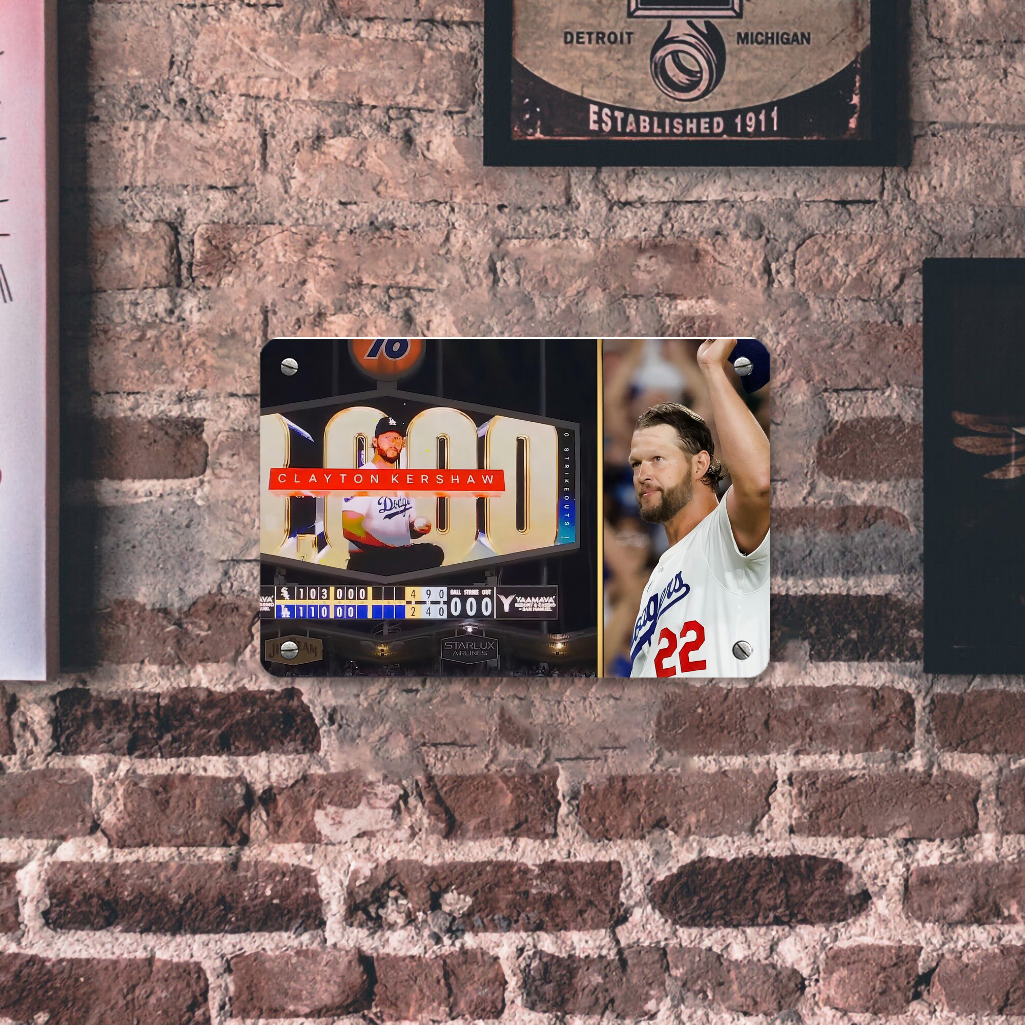 Clayton Kershaw  3K 16 Metal Tin Sign 12x8inch - Premium Full-Print Decorative Wall Art, Durable Rust-Resistant Metal Plaque For Living Room, Bedroom, Kitchen, Office, Bar Décor