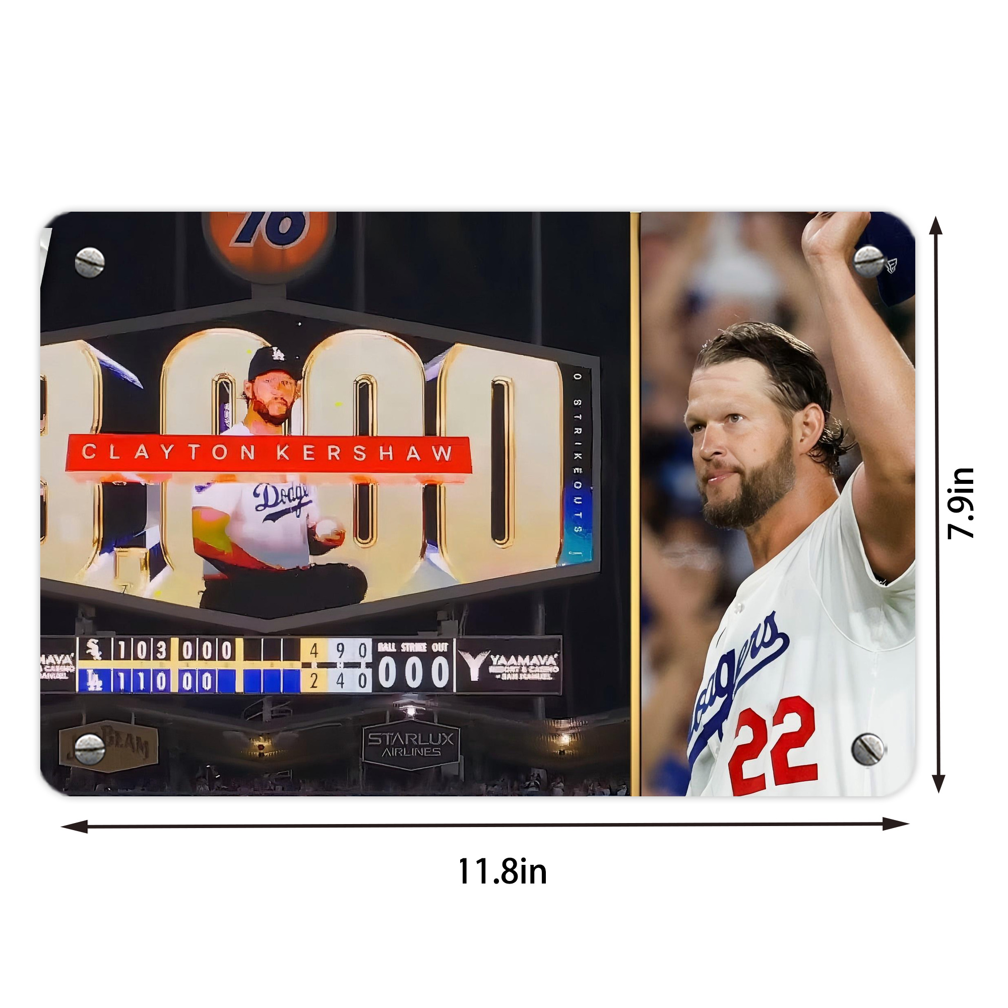 Clayton Kershaw  3K 16 Metal Tin Sign 12x8inch - Premium Full-Print Decorative Wall Art, Durable Rust-Resistant Metal Plaque For Living Room, Bedroom, Kitchen, Office, Bar Décor