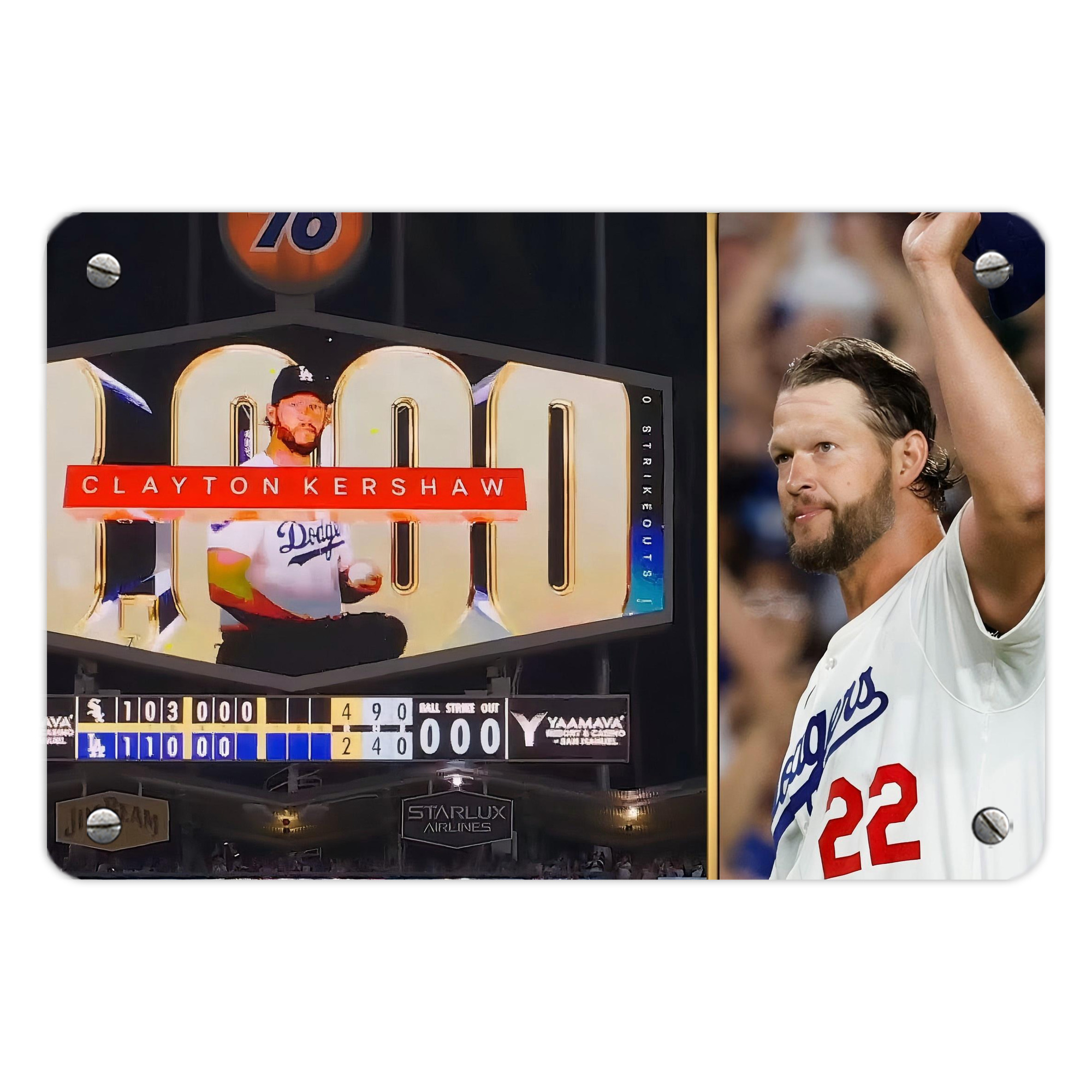 Clayton Kershaw  3K 16 Metal Tin Sign 12x8inch - Premium Full-Print Decorative Wall Art, Durable Rust-Resistant Metal Plaque For Living Room, Bedroom, Kitchen, Office, Bar Décor