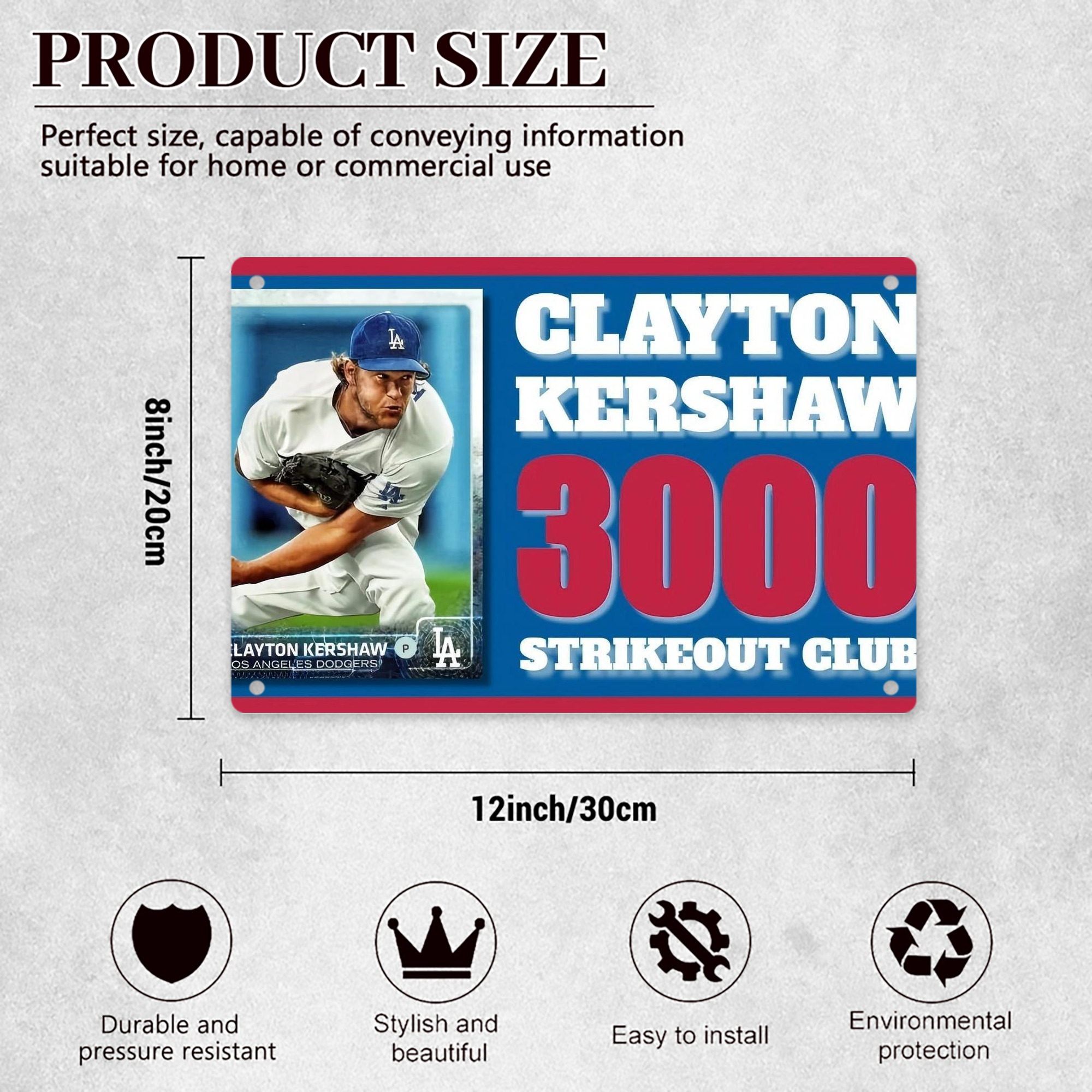 Clayton Kershaw  3K 1 Decorative Aluminum Plaque – Horizontal Design – Durable, Stylish, Easy To Install – Ideal For Home, Office, Bar, And More