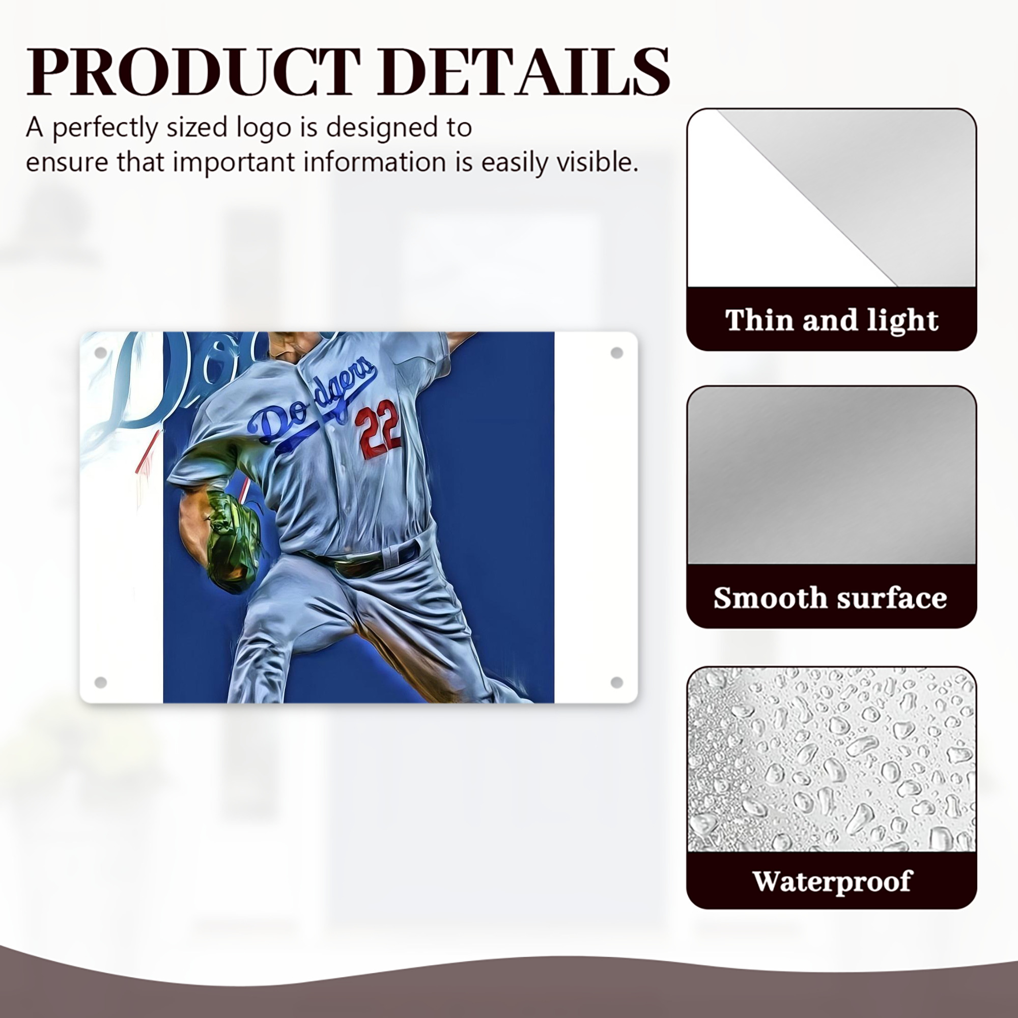 Clayton Kershaw  3K 4 Decorative Aluminum Plaque – Horizontal Design – Durable, Stylish, Easy To Install – Ideal For Home, Office, Bar, And More