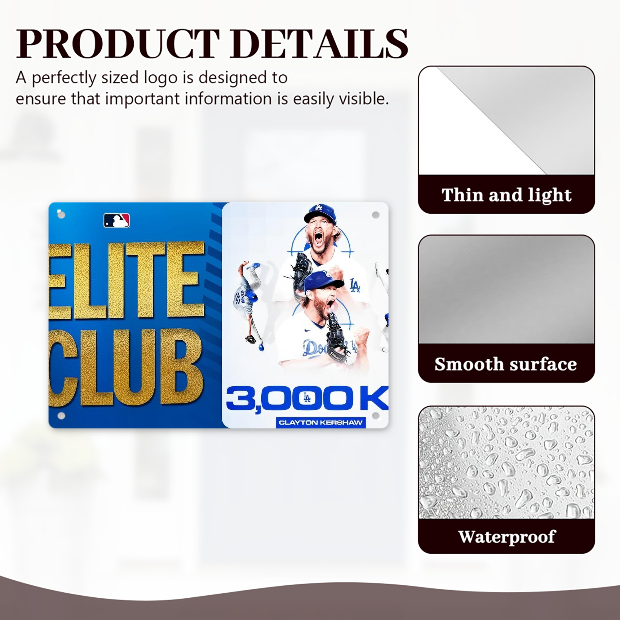 Clayton Kershaw  3K 5 Decorative Aluminum Plaque – Horizontal Design – Durable, Stylish, Easy To Install – Ideal For Home, Office, Bar, And More