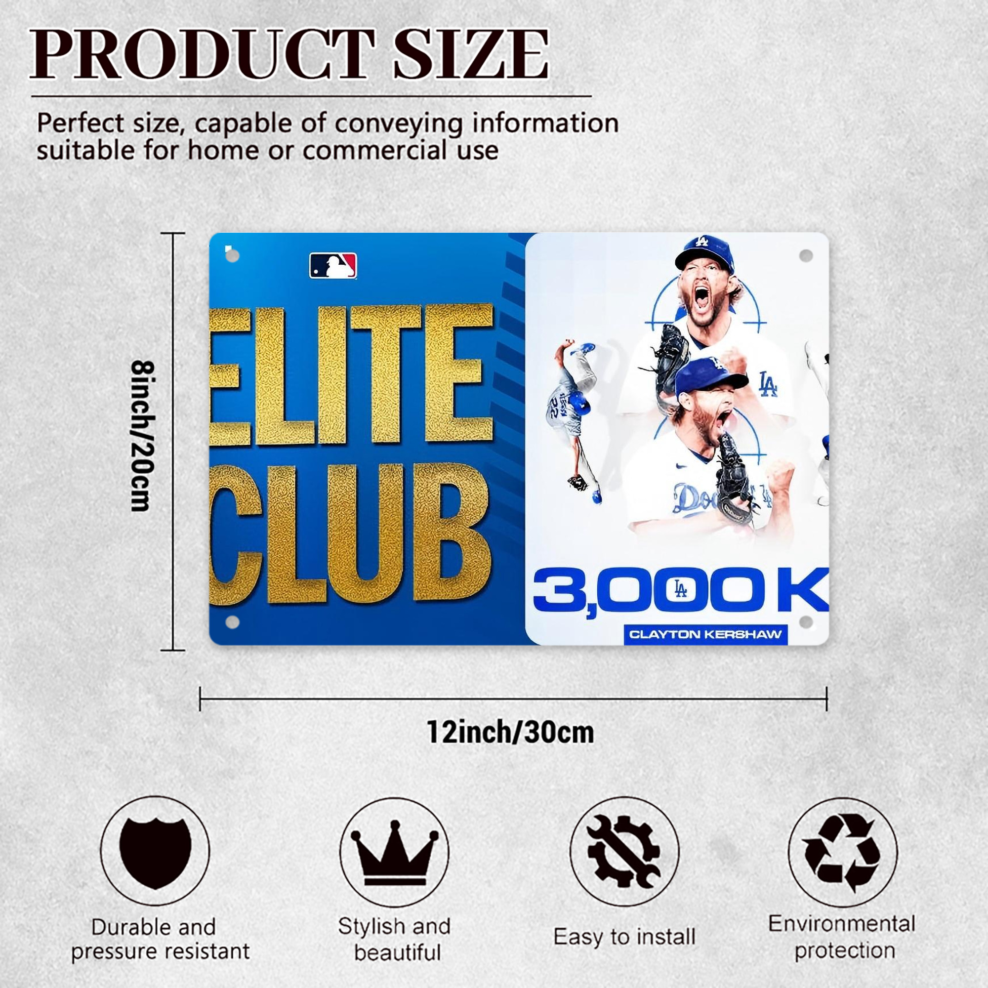 Clayton Kershaw  3K 5 Decorative Aluminum Plaque – Horizontal Design – Durable, Stylish, Easy To Install – Ideal For Home, Office, Bar, And More