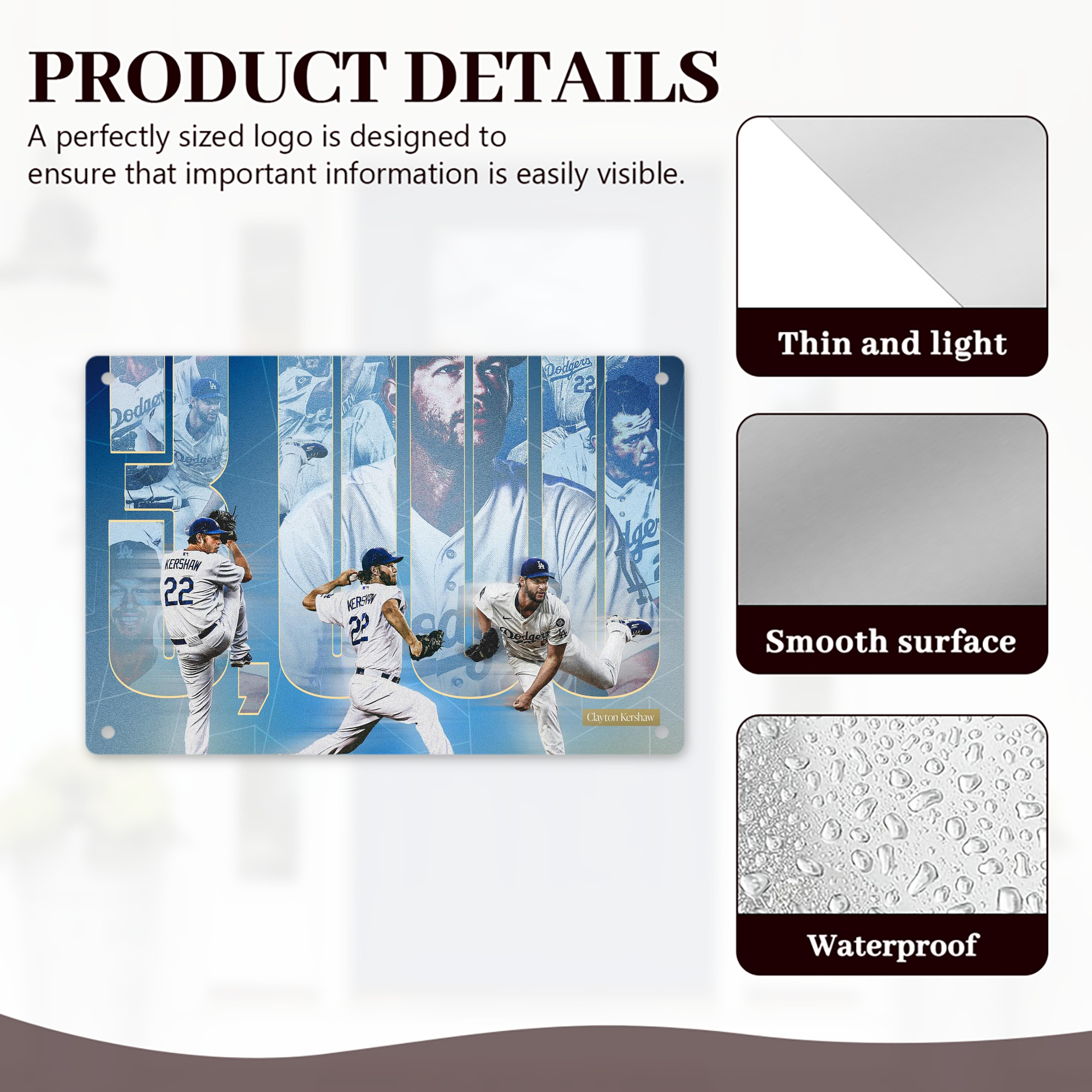 Clayton Kershaw  3K 6 Decorative Aluminum Plaque – Horizontal Design – Durable, Stylish, Easy To Install – Ideal For Home, Office, Bar, And More