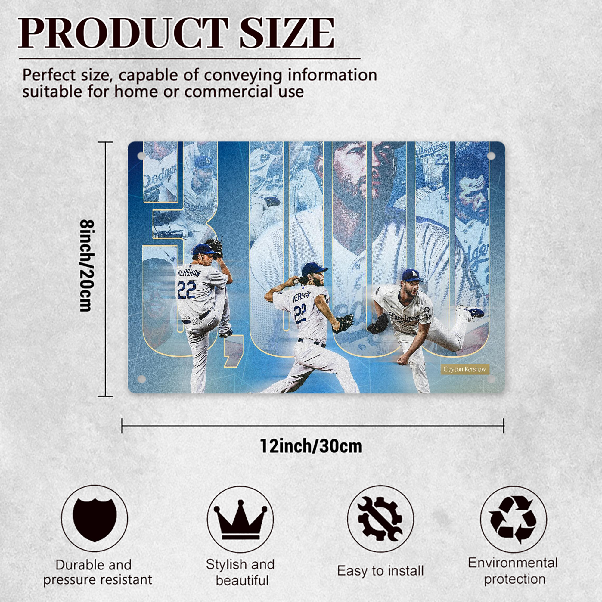 Clayton Kershaw  3K 6 Decorative Aluminum Plaque – Horizontal Design – Durable, Stylish, Easy To Install – Ideal For Home, Office, Bar, And More