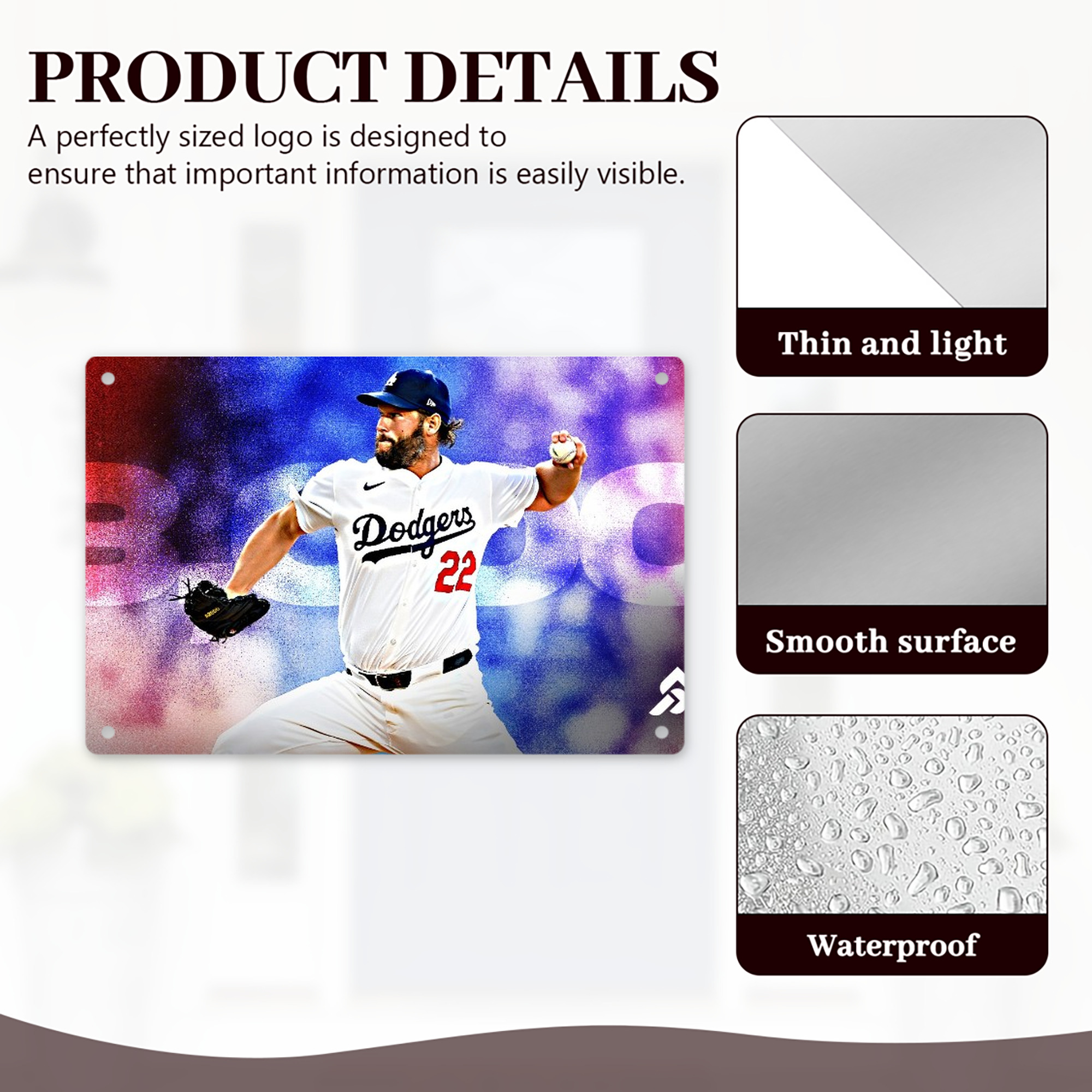 Clayton Kershaw  3K 14 Decorative Aluminum Plaque – Horizontal Design – Durable, Stylish, Easy To Install – Ideal For Home, Office, Bar, And More
