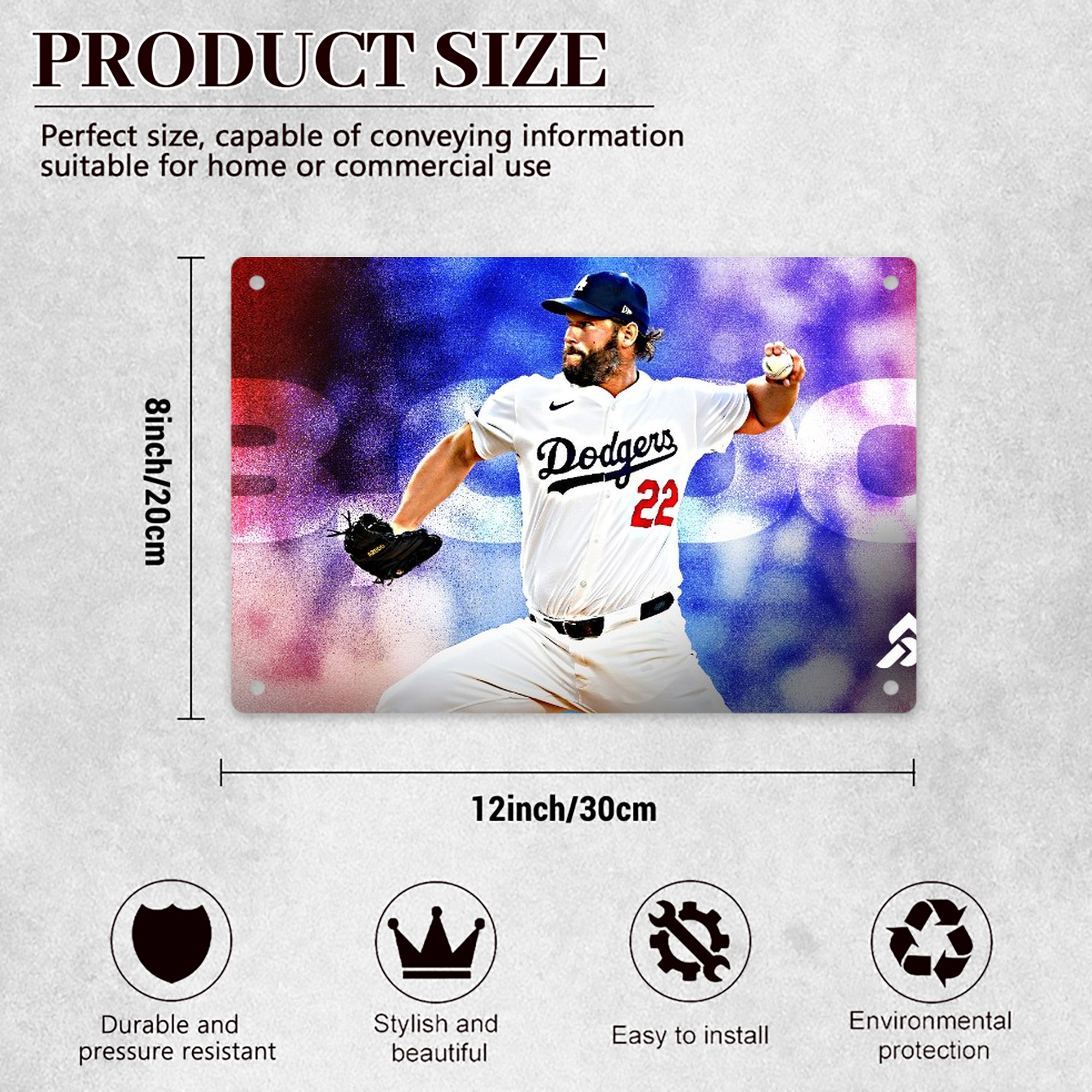 Clayton Kershaw  3K 14 Decorative Aluminum Plaque – Horizontal Design – Durable, Stylish, Easy To Install – Ideal For Home, Office, Bar, And More