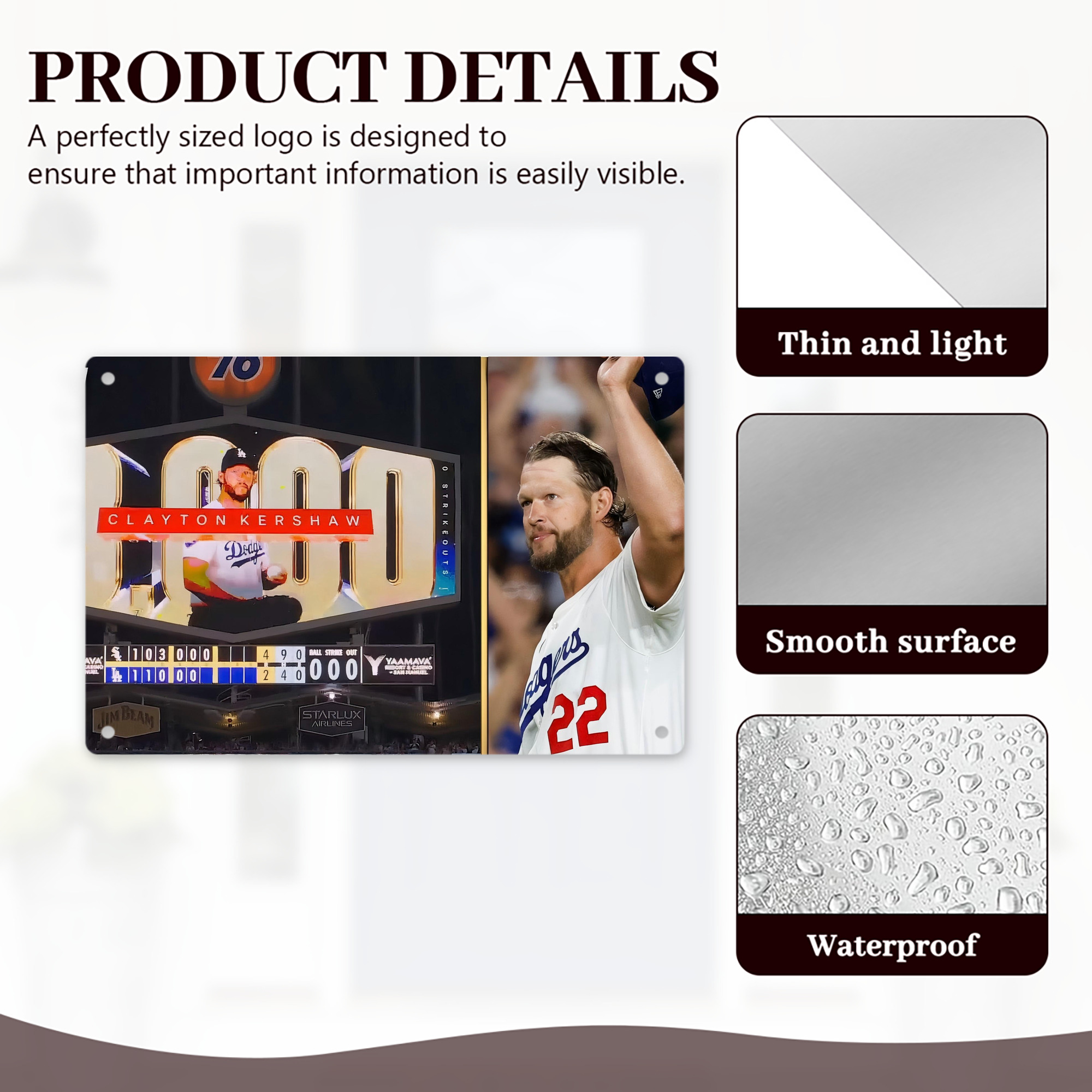 Clayton Kershaw  3K 16 Decorative Aluminum Plaque – Horizontal Design – Durable, Stylish, Easy To Install – Ideal For Home, Office, Bar, And More