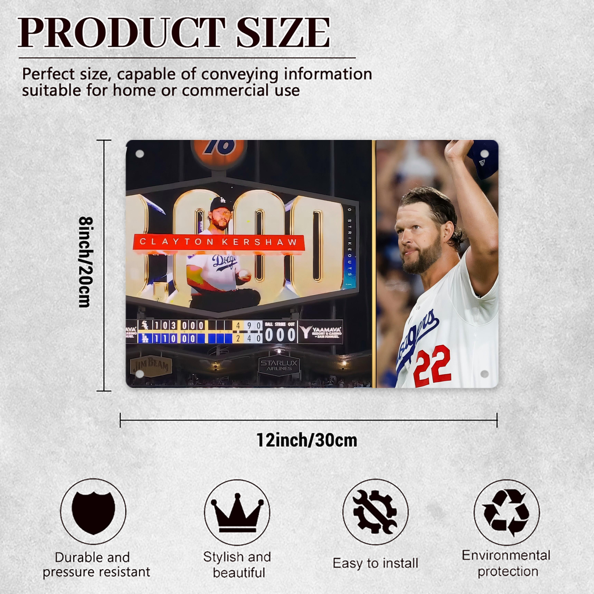 Clayton Kershaw  3K 16 Decorative Aluminum Plaque – Horizontal Design – Durable, Stylish, Easy To Install – Ideal For Home, Office, Bar, And More