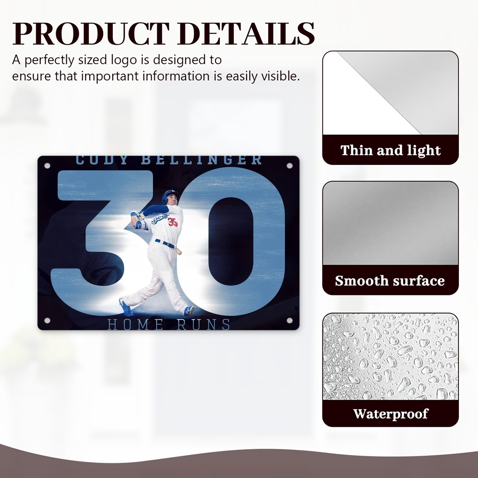 Cody Bellinger 2 Decorative Aluminum Plaque – Horizontal Design – Durable, Stylish, Easy To Install – Ideal For Home, Office, Bar, And More