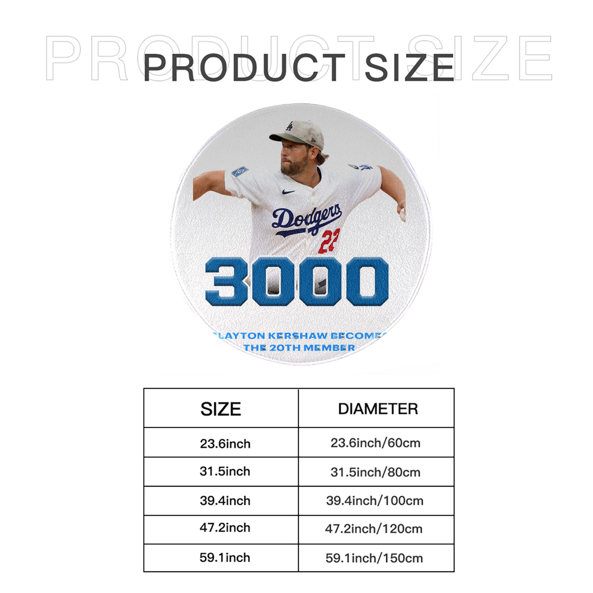 Clayton Kershaw 7 Round Floor Mat – Soft Flannel & High-Density Sponge Core – Non-Slip Dot Backing – Durable Stitched Edges – Quick-Dry & Breathable – Perfect For Home, Bathroom & Living Room