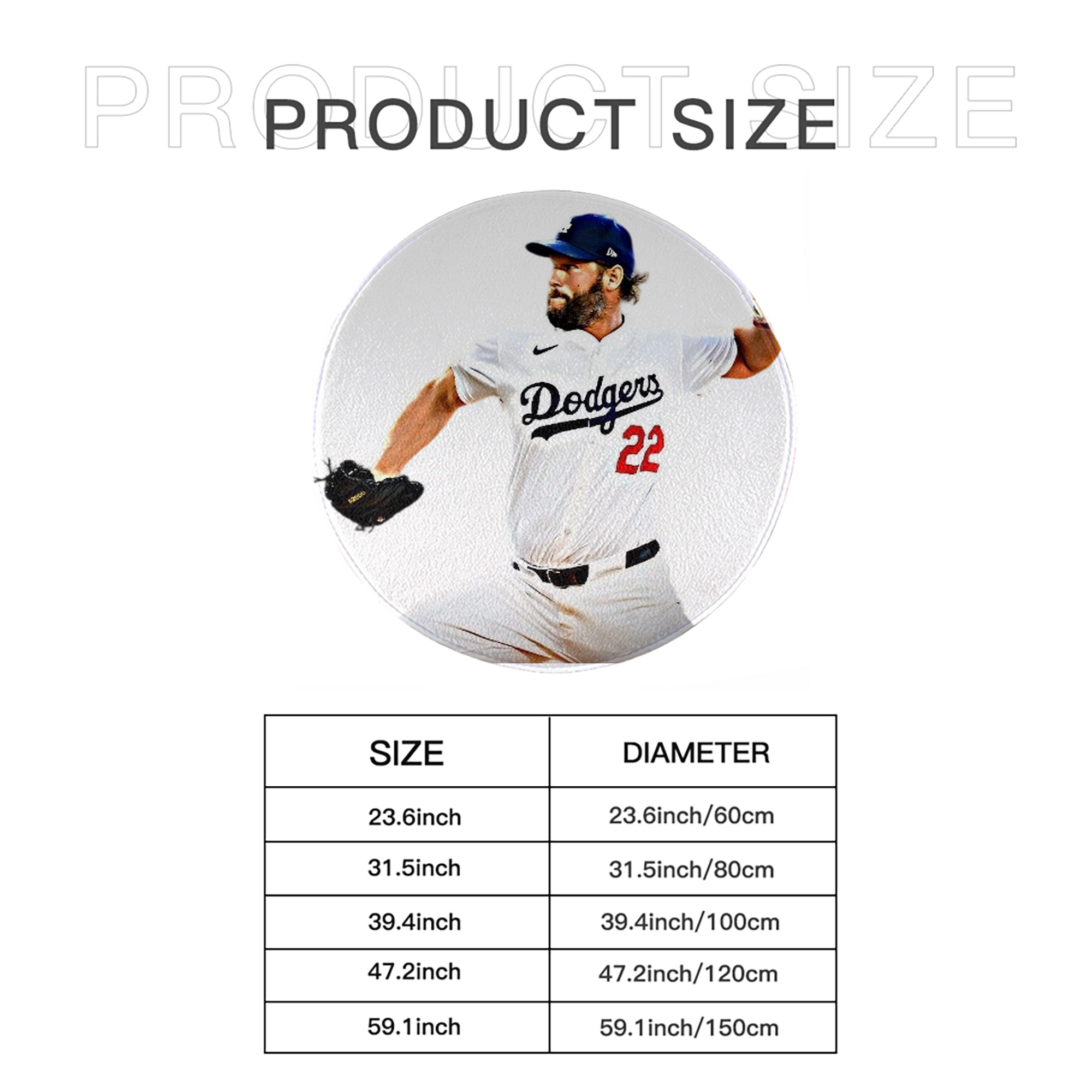 Clayton Kershaw  9 Round Floor Mat – Soft Flannel & High-Density Sponge Core – Non-Slip Dot Backing – Durable Stitched Edges – Quick-Dry & Breathable – Perfect For Home, Bathroom & Living Room