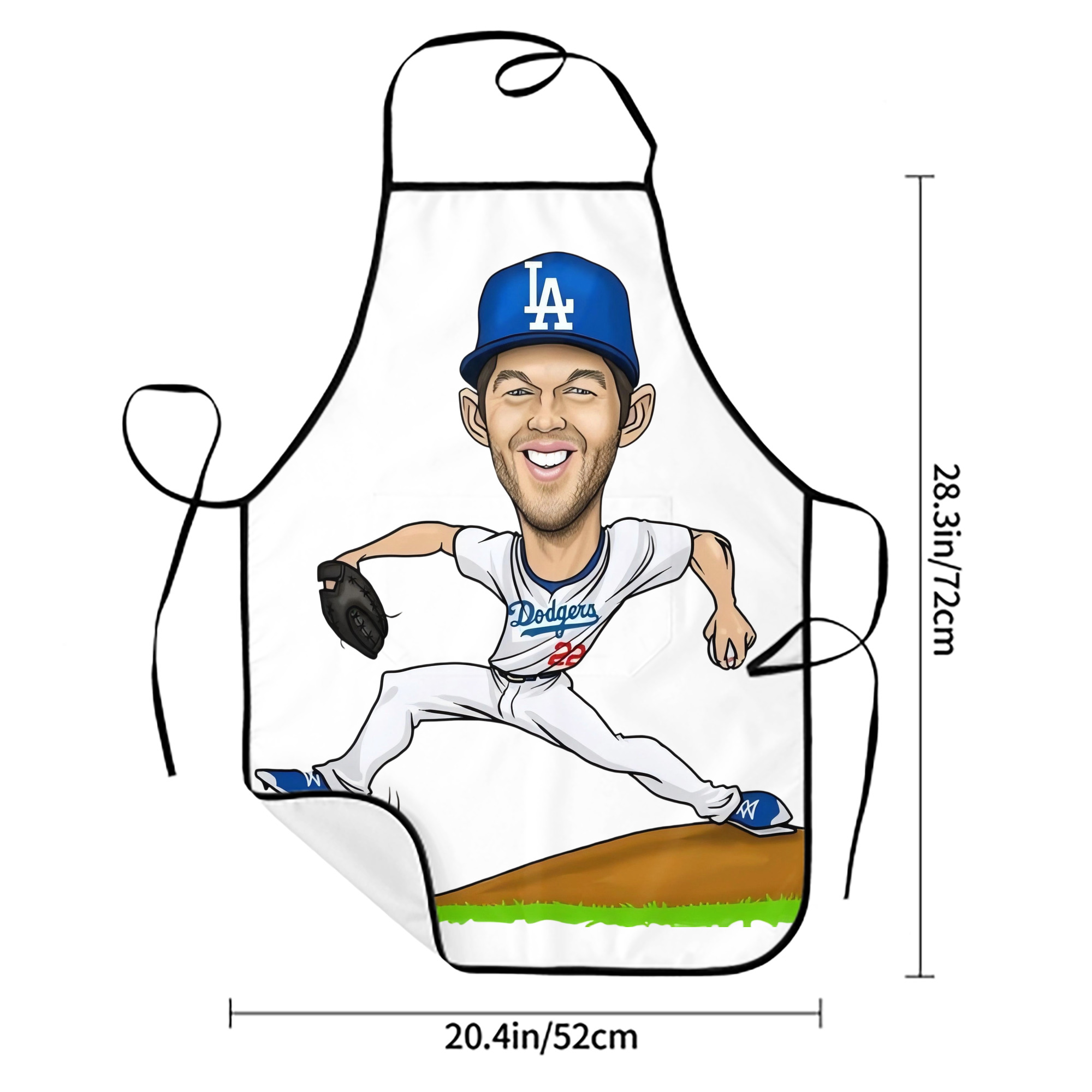 Clayton Kershaw  1 Stain-Resistant Polyester Apron With Pocket – Full Print, Waterproof, Anti-Wrinkle, Anti-Pilling – Ideal For Kitchen, BBQ, Restaurant, Salon & More