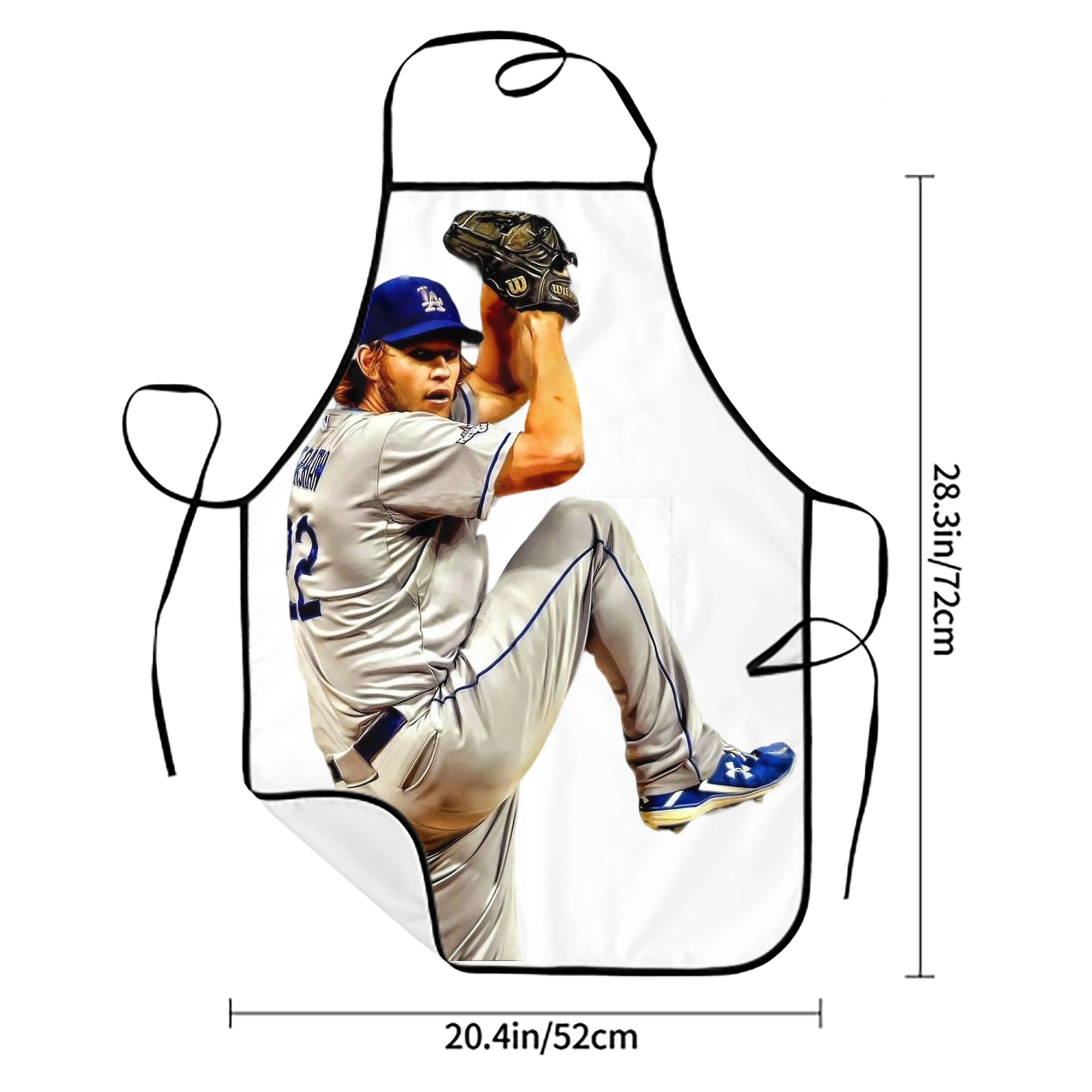 Clayton Kershaw 11 Stain-Resistant Polyester Apron With Pocket – Full Print, Waterproof, Anti-Wrinkle, Anti-Pilling – Ideal For Kitchen, BBQ, Restaurant, Salon & More