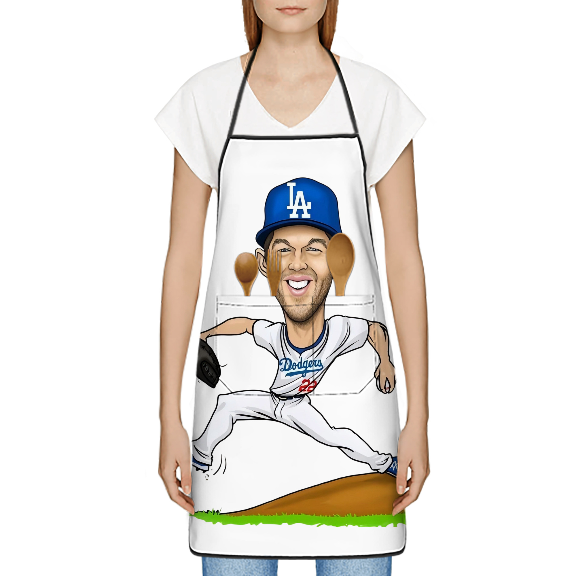 Clayton Kershaw  1 Stain-Resistant Polyester Apron With Pocket – Full Print, Waterproof, Anti-Wrinkle, Anti-Pilling – Ideal For Kitchen, BBQ, Restaurant, Salon & More