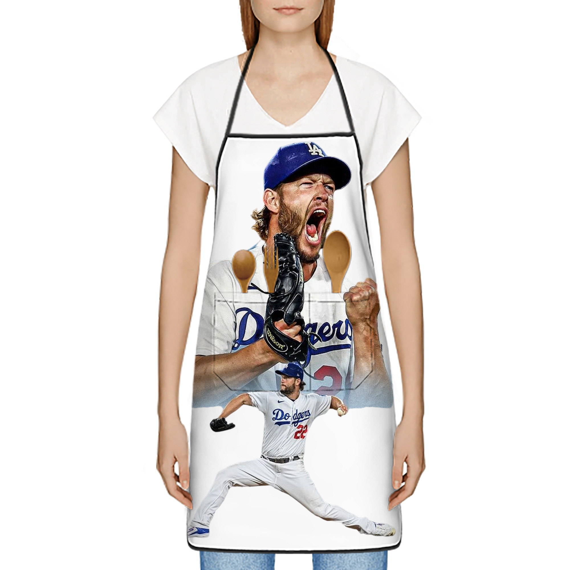 Clayton Kershaw 2 Stain-Resistant Polyester Apron With Pocket – Full Print, Waterproof, Anti-Wrinkle, Anti-Pilling – Ideal For Kitchen, BBQ, Restaurant, Salon & More