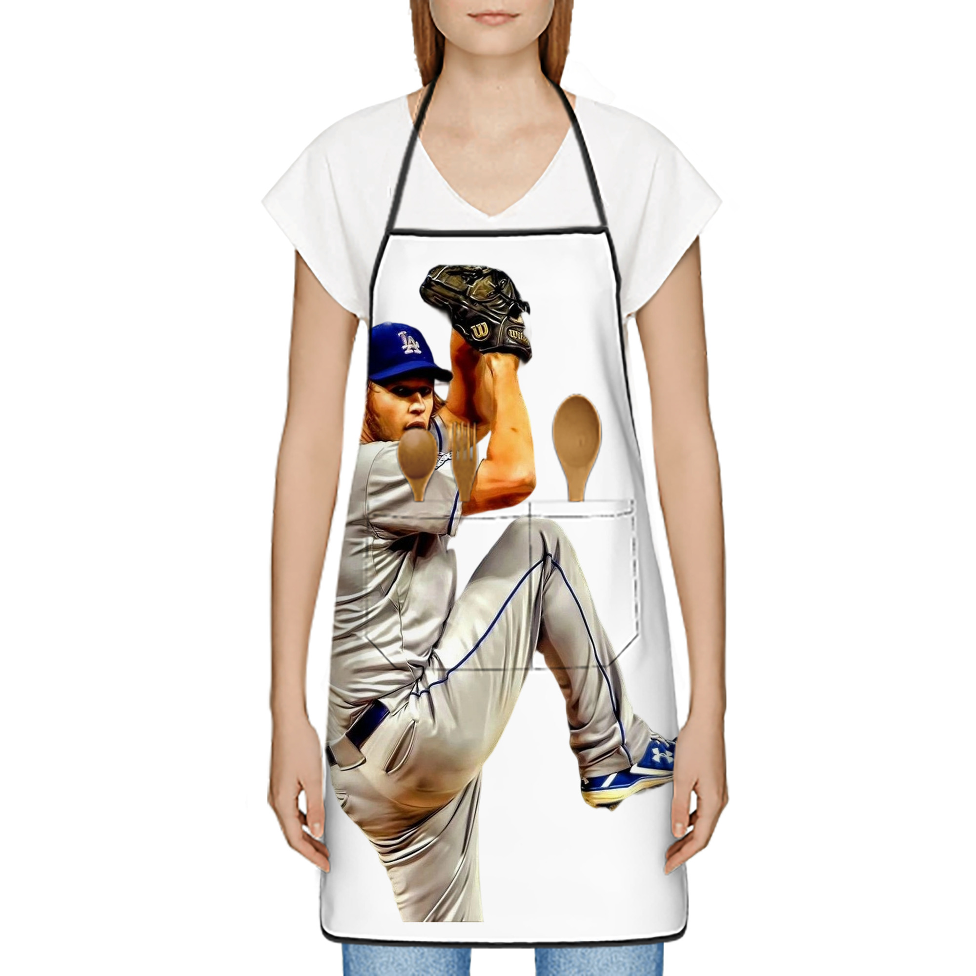Clayton Kershaw 11 Stain-Resistant Polyester Apron With Pocket – Full Print, Waterproof, Anti-Wrinkle, Anti-Pilling – Ideal For Kitchen, BBQ, Restaurant, Salon & More