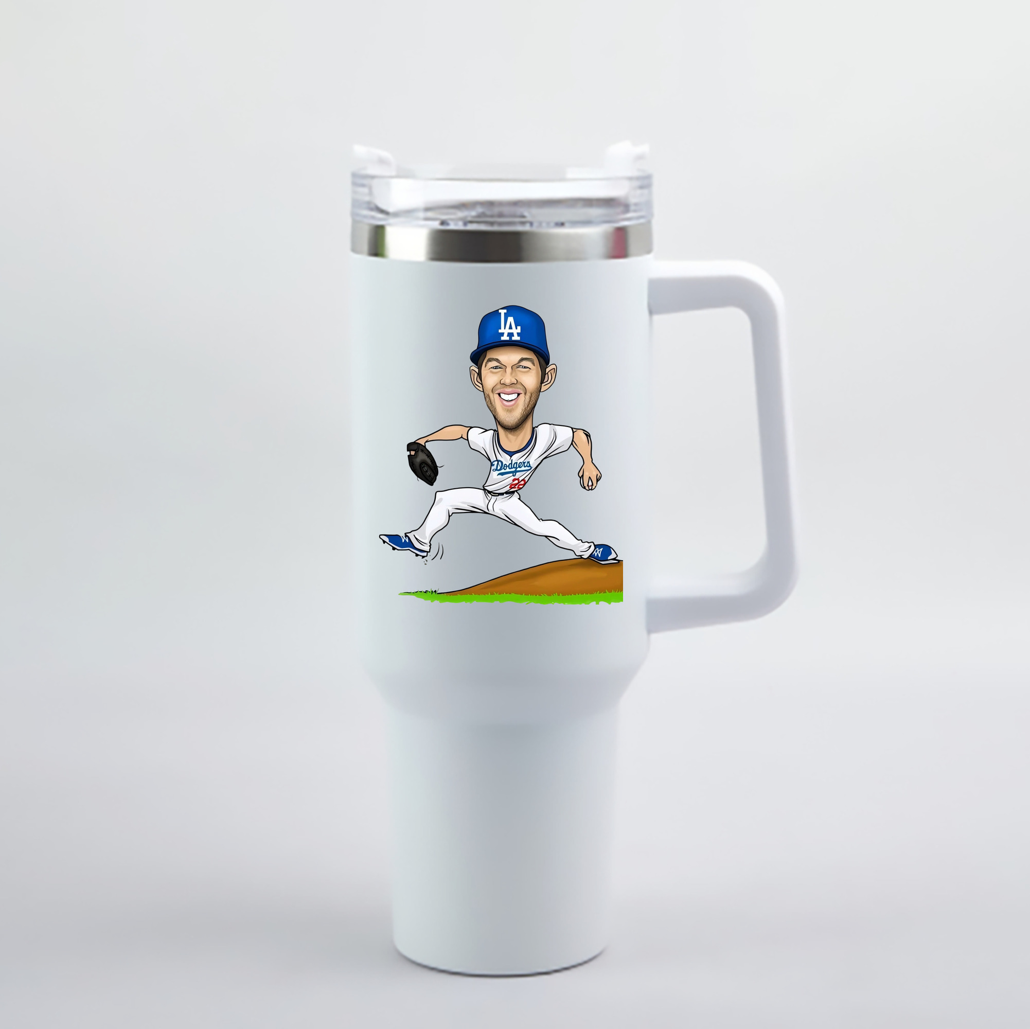 Clayton Kershaw  1 40oz Handle Car Cup With Crystal Sticker Design – Durable Stainless Steel Travel Mug With Reusable Straw – Double Wall Insulated