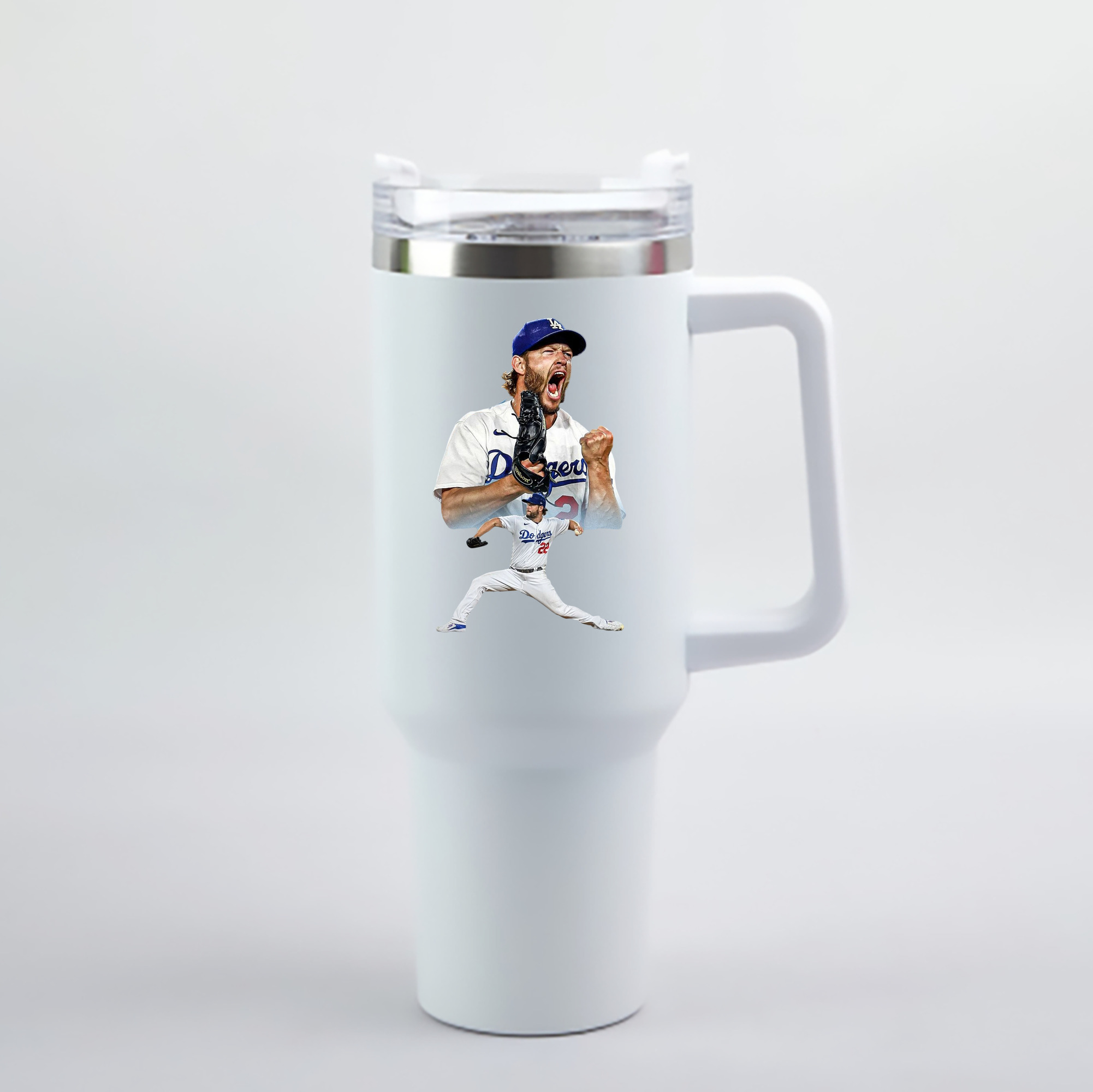Clayton Kershaw 2 40oz Handle Car Cup With Crystal Sticker Design – Durable Stainless Steel Travel Mug With Reusable Straw – Double Wall Insulated
