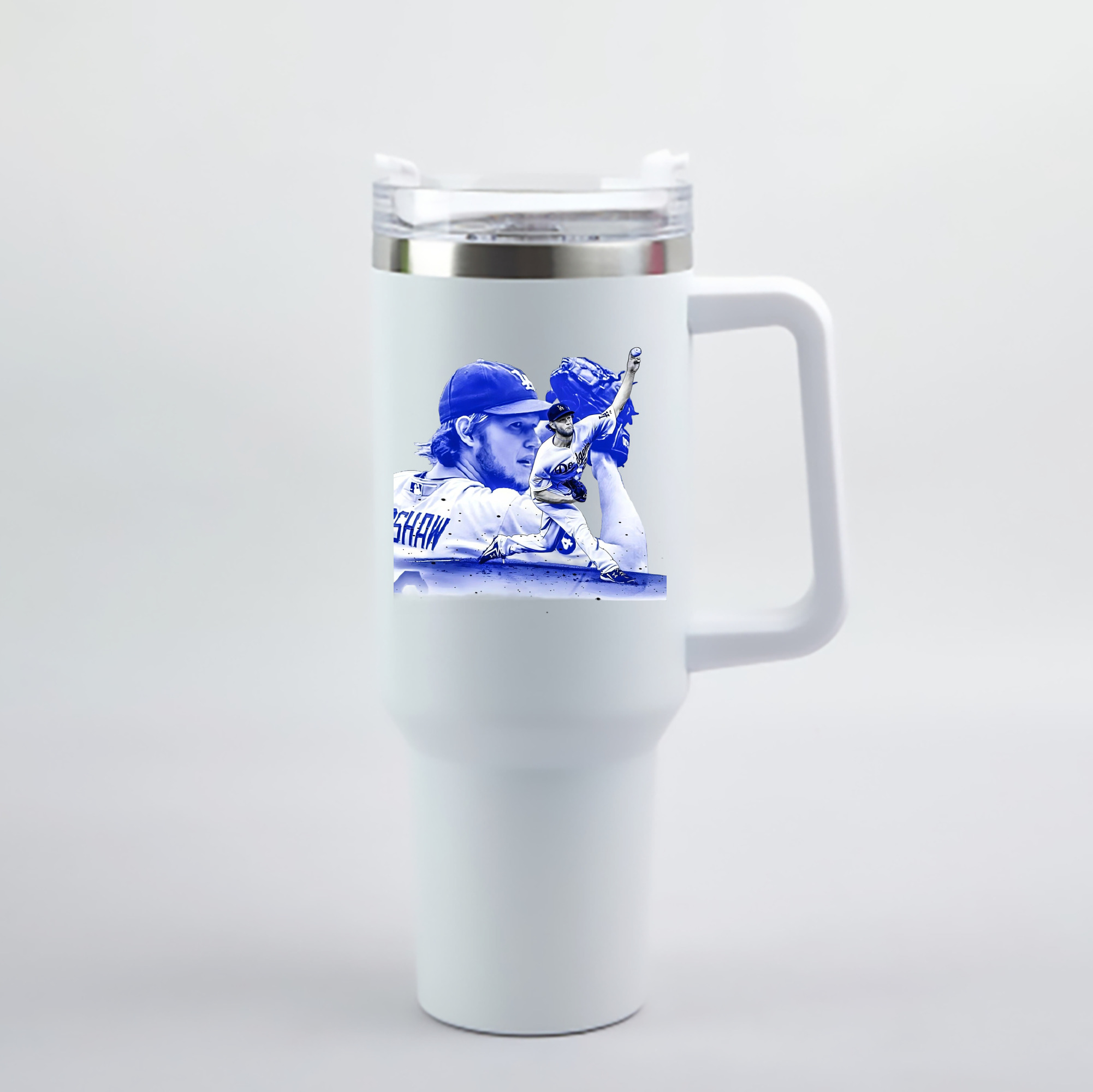 Clayton Kershaw 3 40oz Handle Car Cup With Crystal Sticker Design – Durable Stainless Steel Travel Mug With Reusable Straw – Double Wall Insulated