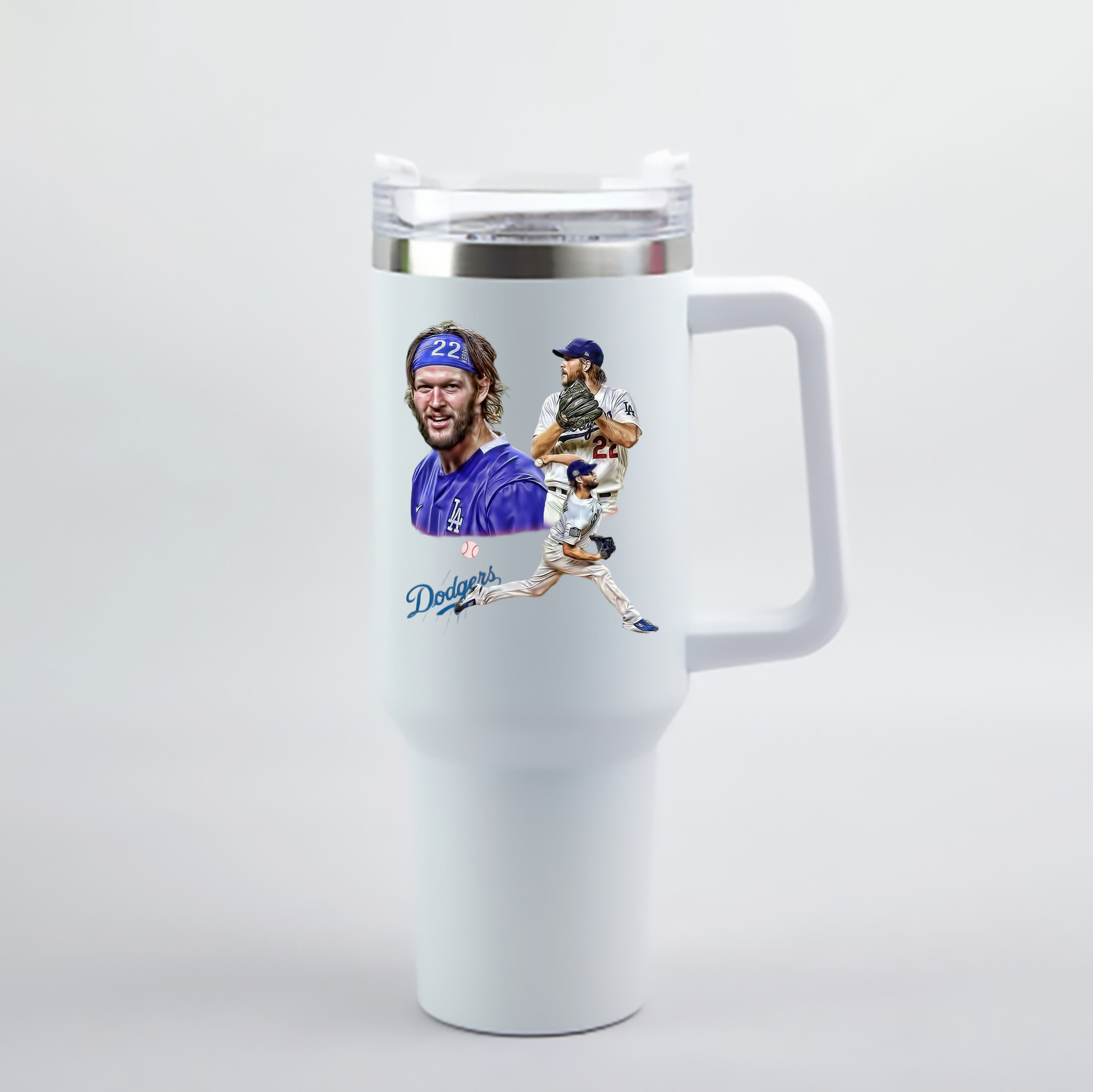 Clayton Kershaw 6 40oz Handle Car Cup With Crystal Sticker Design – Durable Stainless Steel Travel Mug With Reusable Straw – Double Wall Insulated