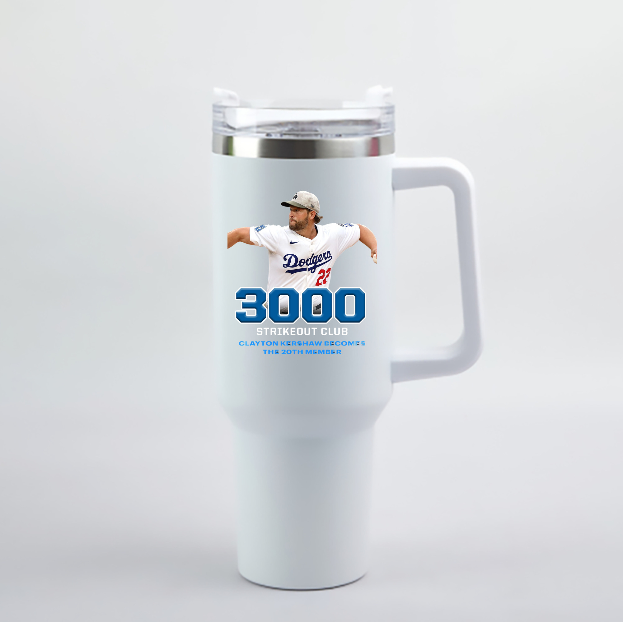 Clayton Kershaw 7 40oz Handle Car Cup With Crystal Sticker Design – Durable Stainless Steel Travel Mug With Reusable Straw – Double Wall Insulated