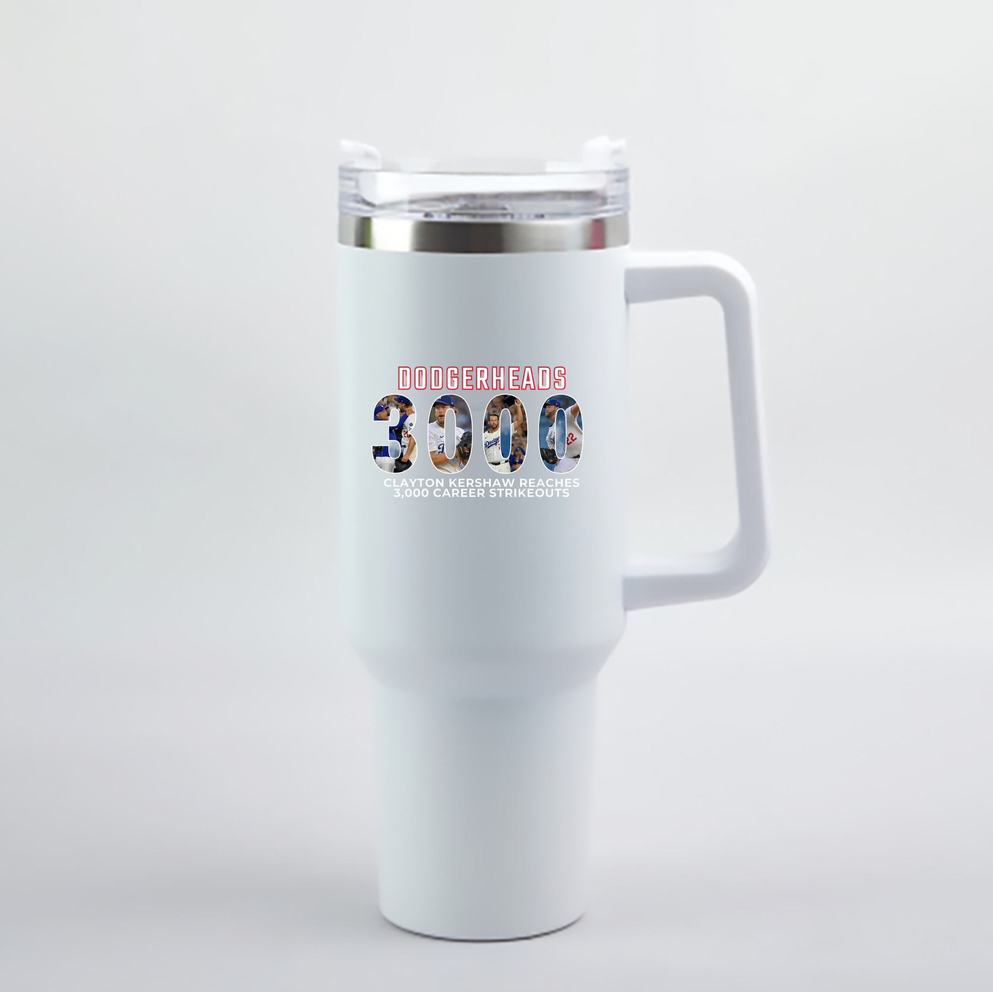 Clayton Kershaw 10 40oz Handle Car Cup With Crystal Sticker Design – Durable Stainless Steel Travel Mug With Reusable Straw – Double Wall Insulated