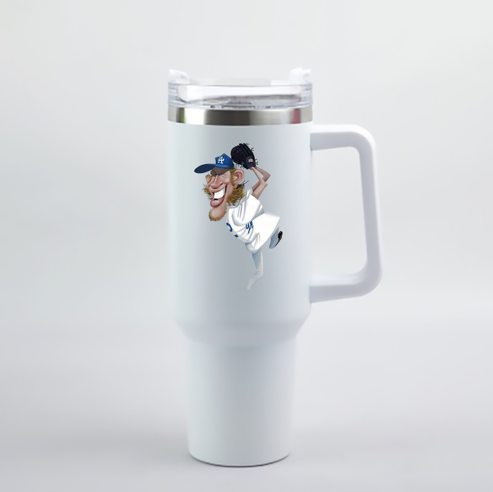 Clayton Kershaw  12 40oz Handle Car Cup With Crystal Sticker Design – Durable Stainless Steel Travel Mug With Reusable Straw – Double Wall Insulated