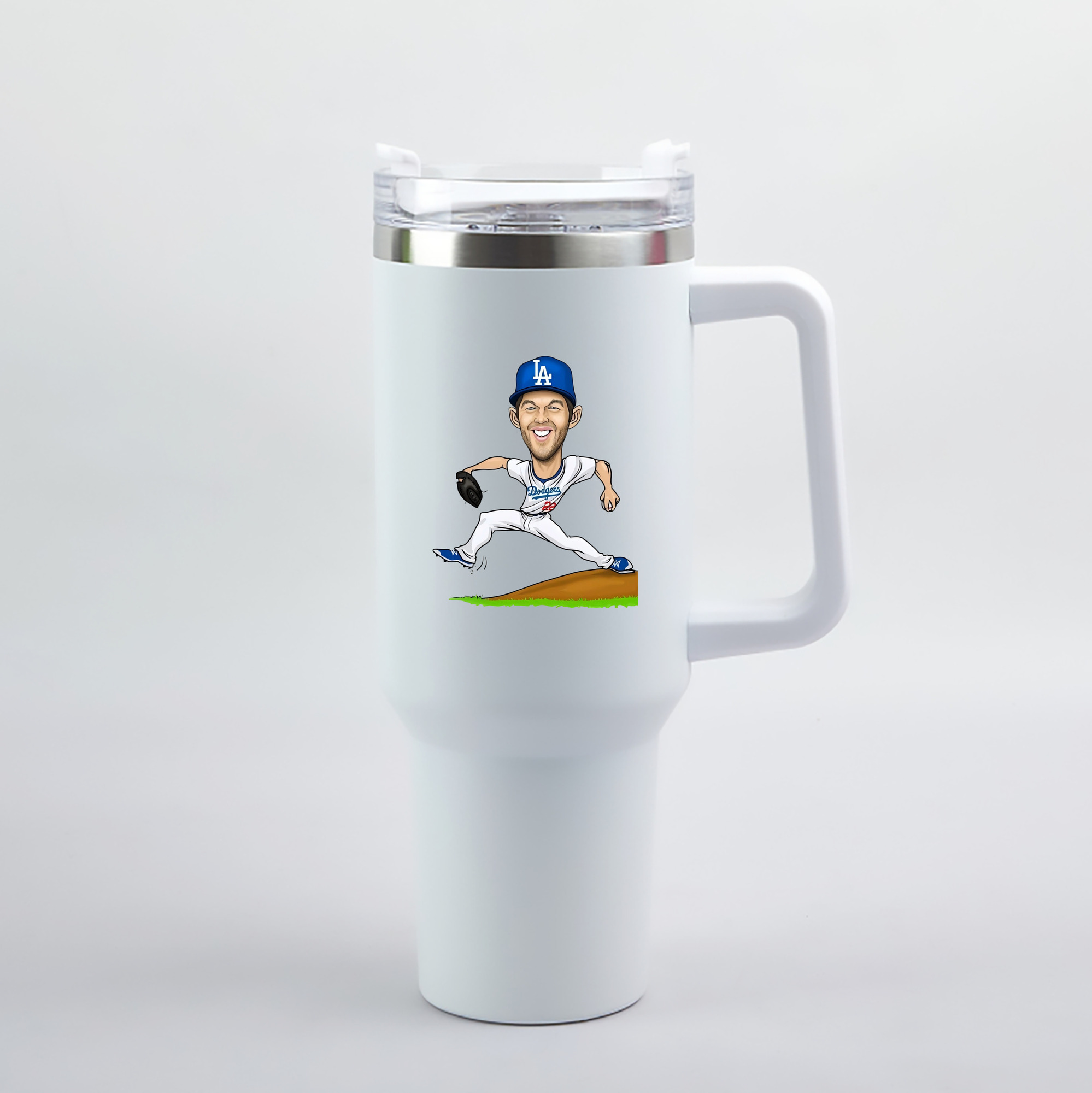 Clayton Kershaw  1 40oz Handle Car Tumbler – Durable Stainless Steel Travel Mug With UV Print – Double Wall Insulated, Fits Most Car Cup Holders