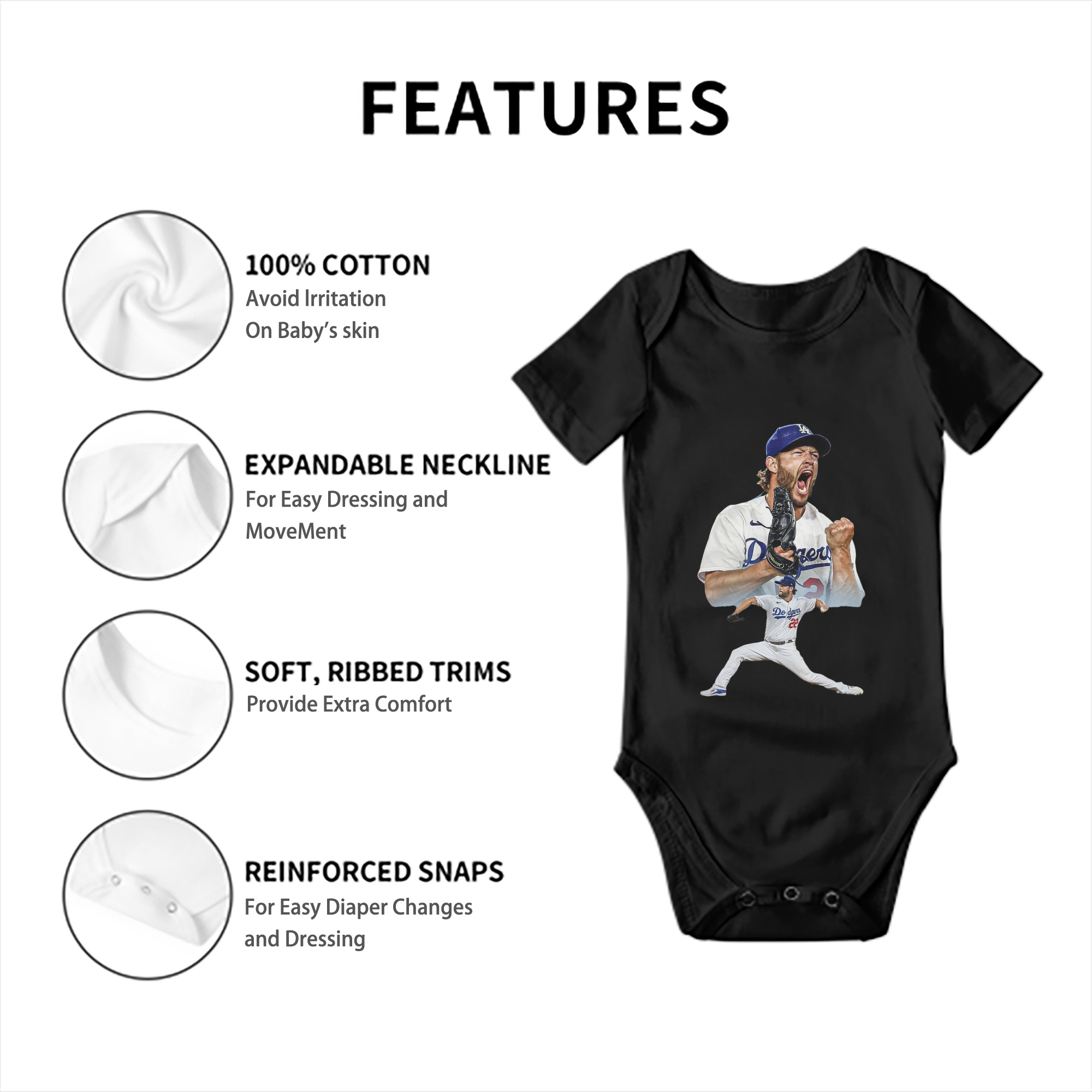 Clayton Kershaw 2 Baby Short Sleeve Romper – 100% Cotton Soft & Breathable Digital Print Onesie With Easy Snap Closure And Envelope Shoulder – Comfortable For Daily Wear & Travel