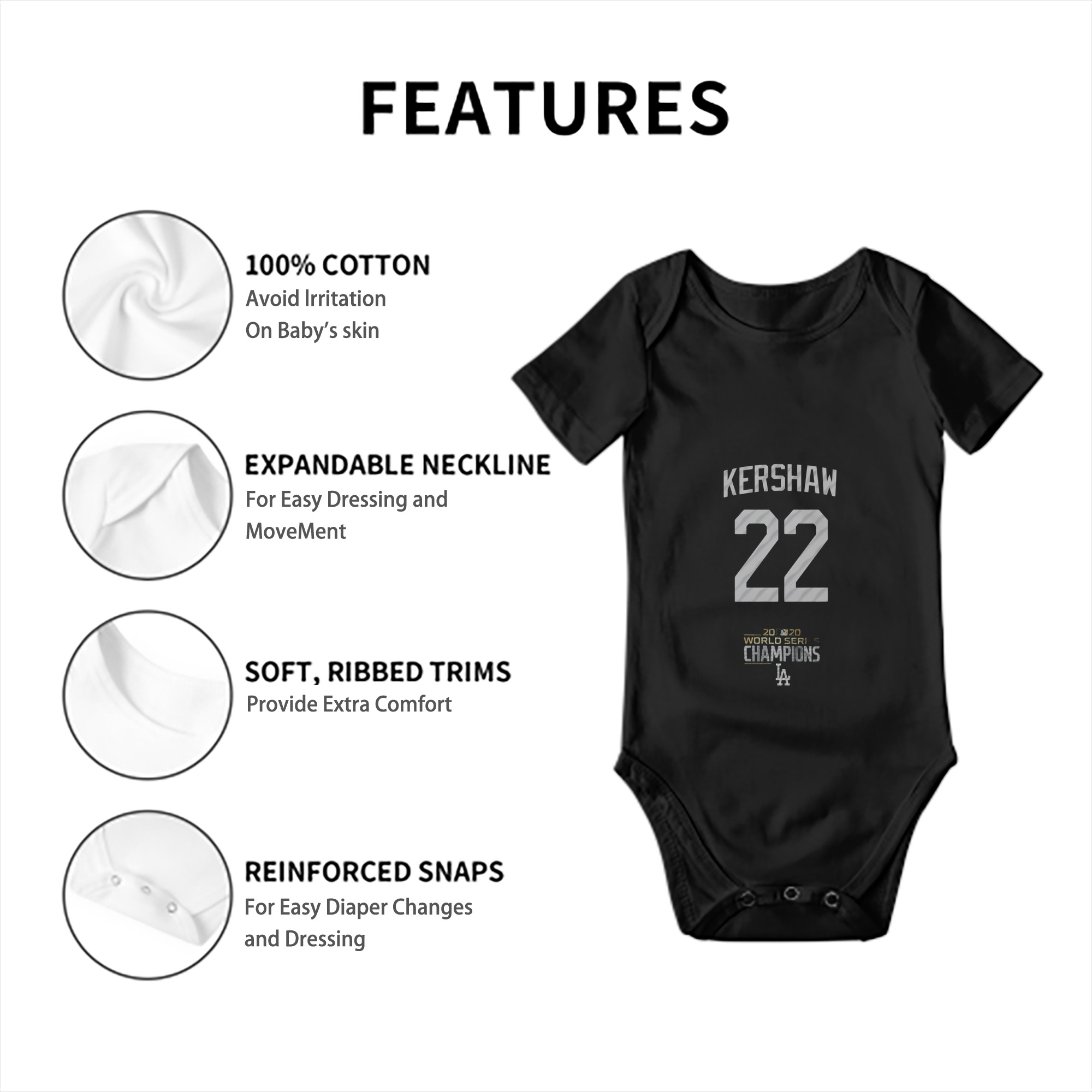 Clayton Kershaw 8 Baby Short Sleeve Romper – 100% Cotton Soft & Breathable Digital Print Onesie With Easy Snap Closure And Envelope Shoulder – Comfortable For Daily Wear & Travel