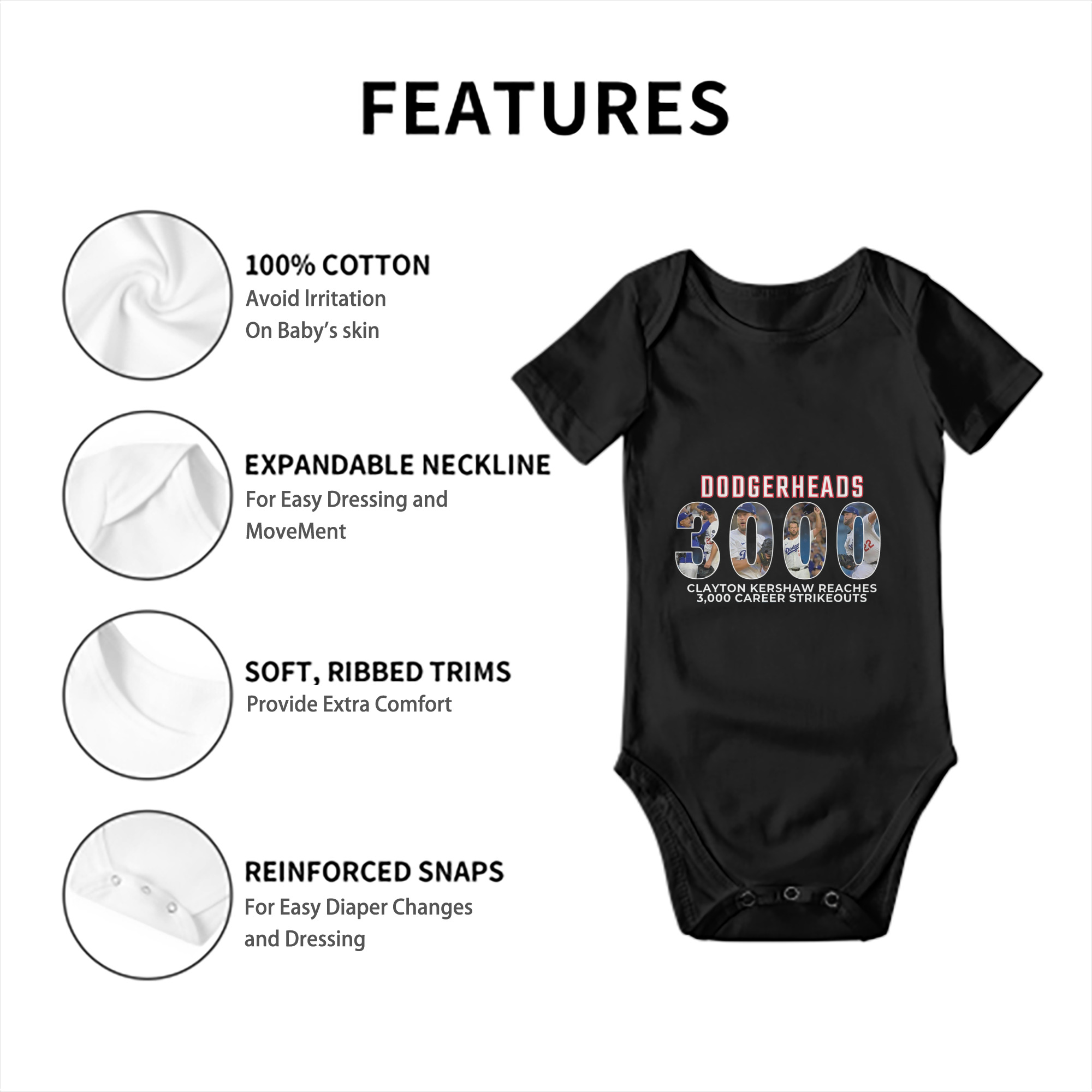Clayton Kershaw 10 Baby Short Sleeve Romper – 100% Cotton Soft & Breathable Digital Print Onesie With Easy Snap Closure And Envelope Shoulder – Comfortable For Daily Wear & Travel