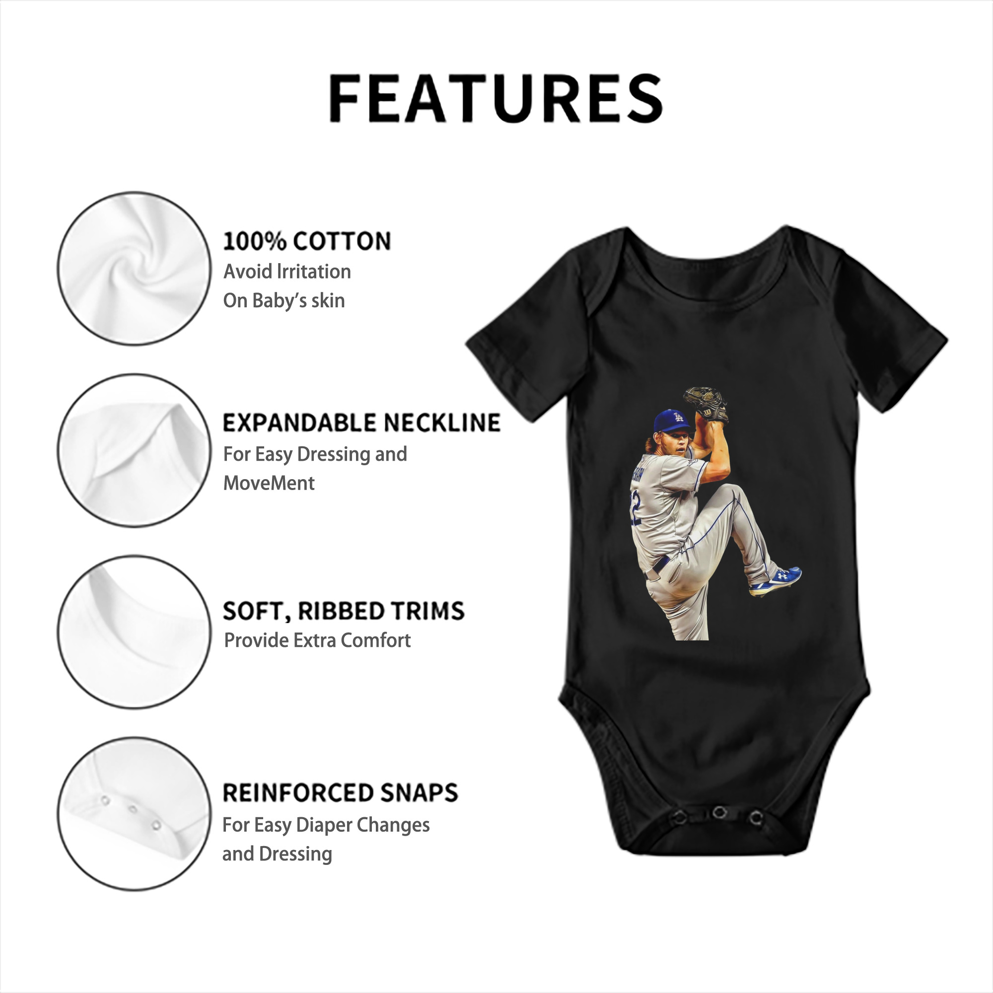 Clayton Kershaw 11 Baby Short Sleeve Romper – 100% Cotton Soft & Breathable Digital Print Onesie With Easy Snap Closure And Envelope Shoulder – Comfortable For Daily Wear & Travel